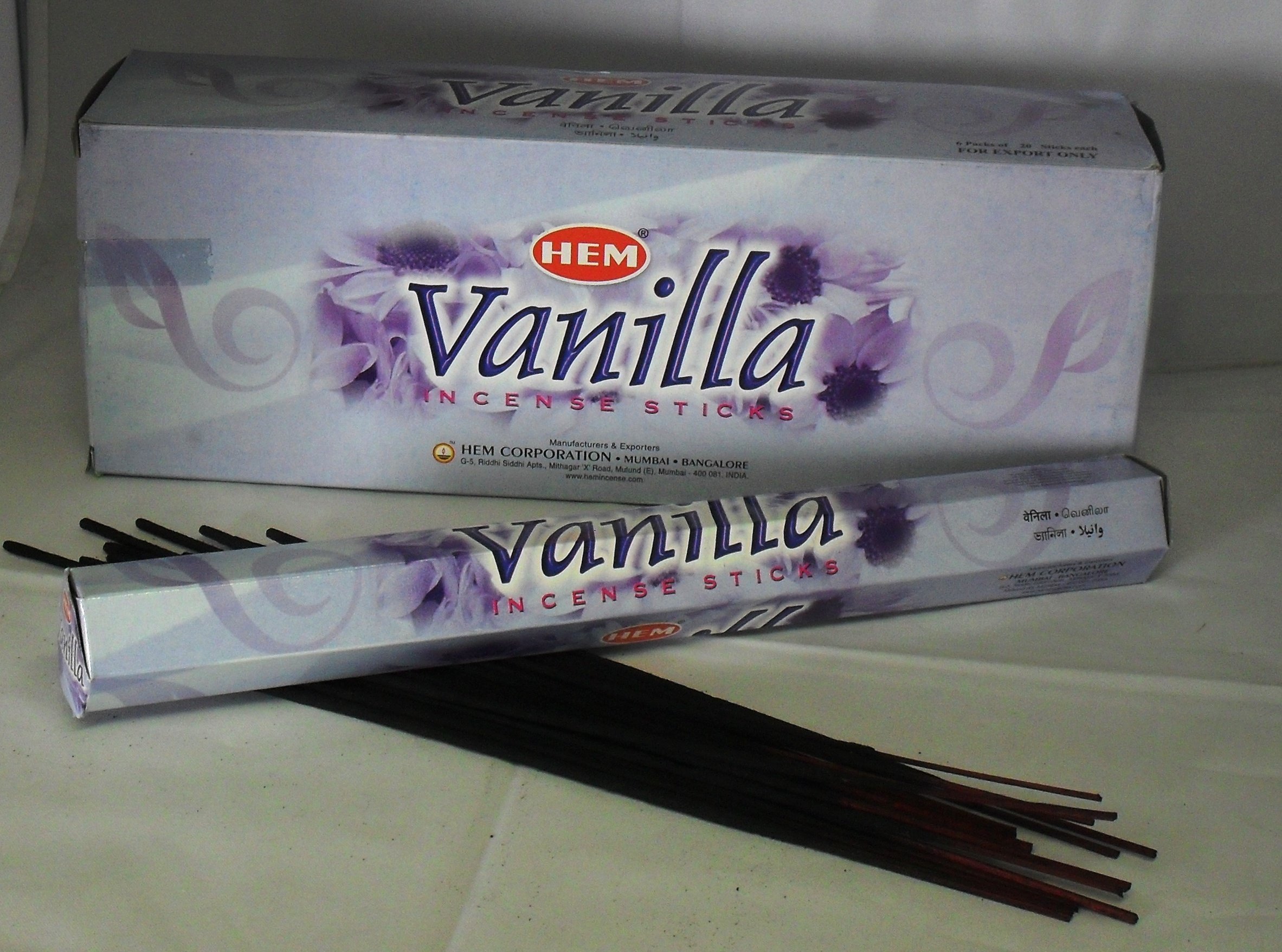 HEM Vanilla Incense Sticks - 6 Sets of 20 Sticks each (120 total), Rich, Sweet Fragrance, Imported from Mexico