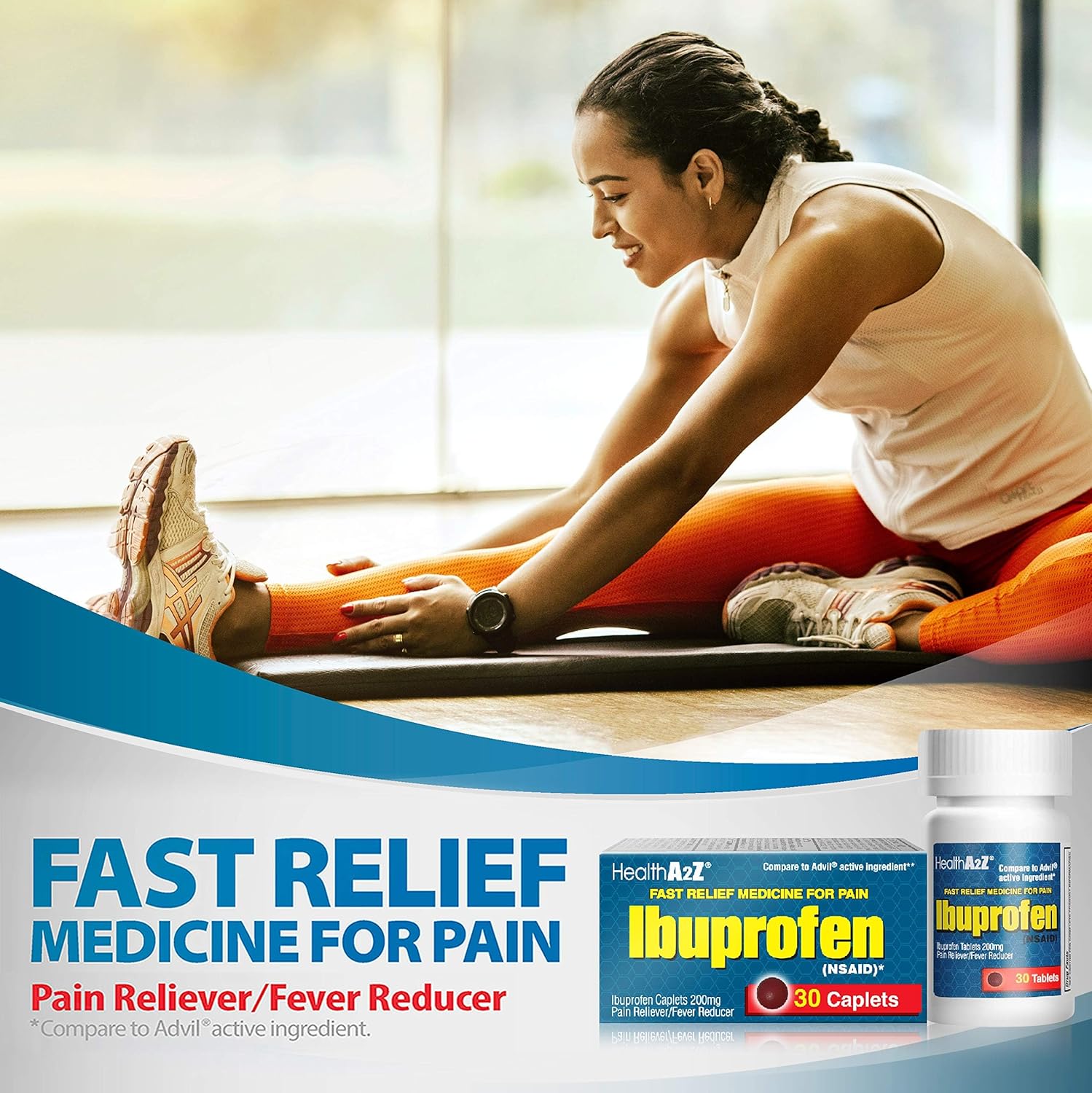 HealthA2Z® Ibuprofen Tablets 200mg | Pain Reliever & Fever Reducer | 24 Packs of 30 Caplets (720 Caplets Total) | Value Pack | NSAID