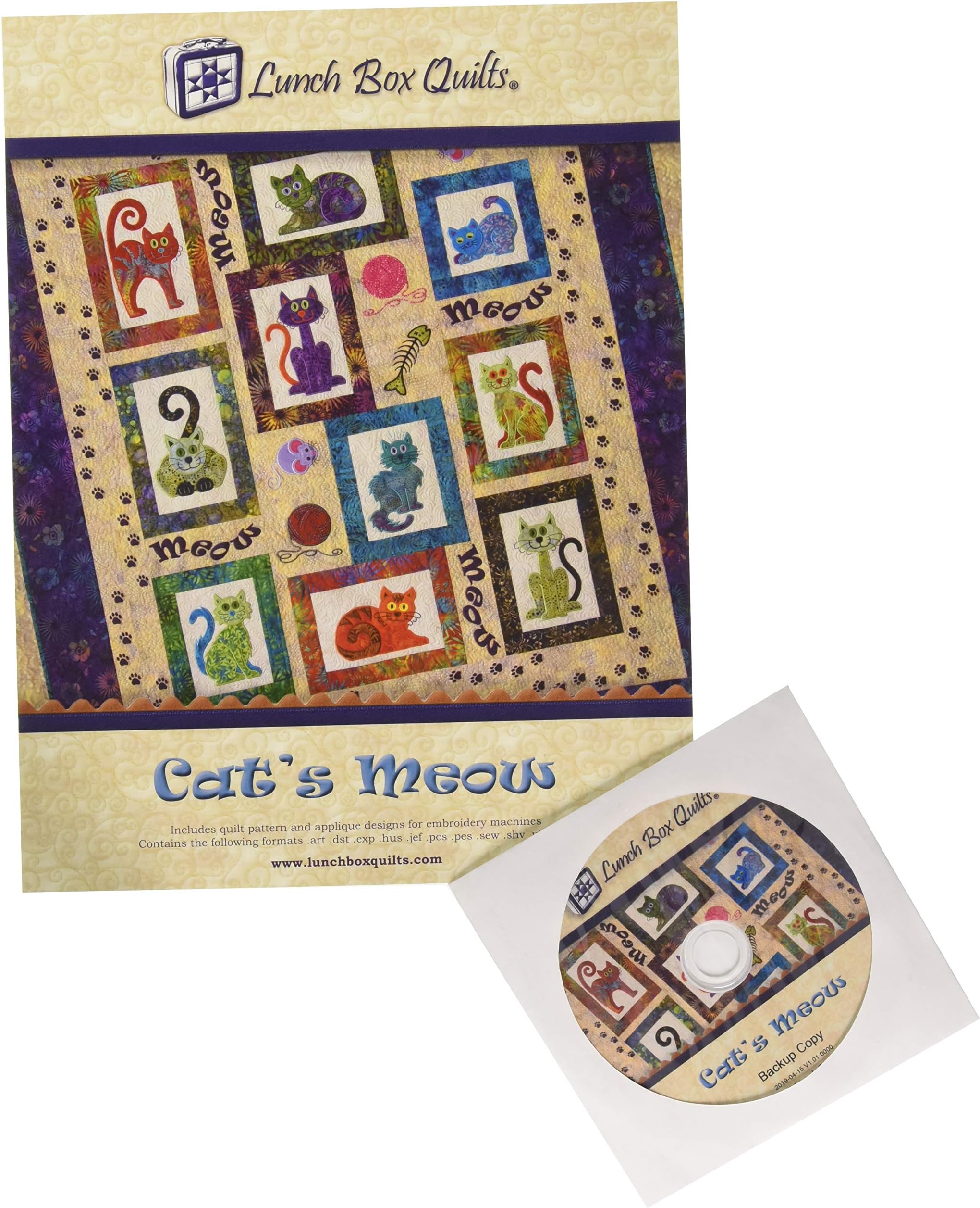 Cat's Meow Machine Embroidery Design with Digital Download Redemption Code and Backup CD