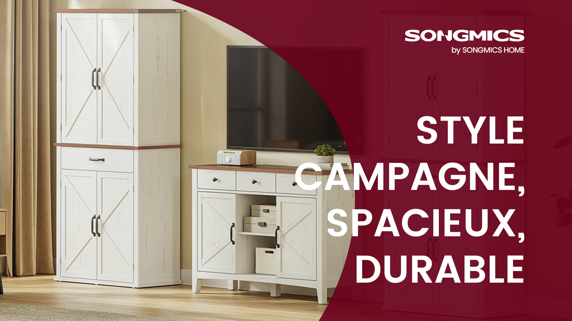 Buffet, Lot de 2, avec Tiroir, Portes, Étagère Réglable, Style Campagne, 40 x 80 x 80 cm, Blanc Rustique et Marron Miel - Maison Buffet, Lot de 2, avec Tiroir, Portes, Étagère Réglable, Style Campagne, 40 x 80 x 80 cm, Blanc Rustique et Marron Miel - Maison