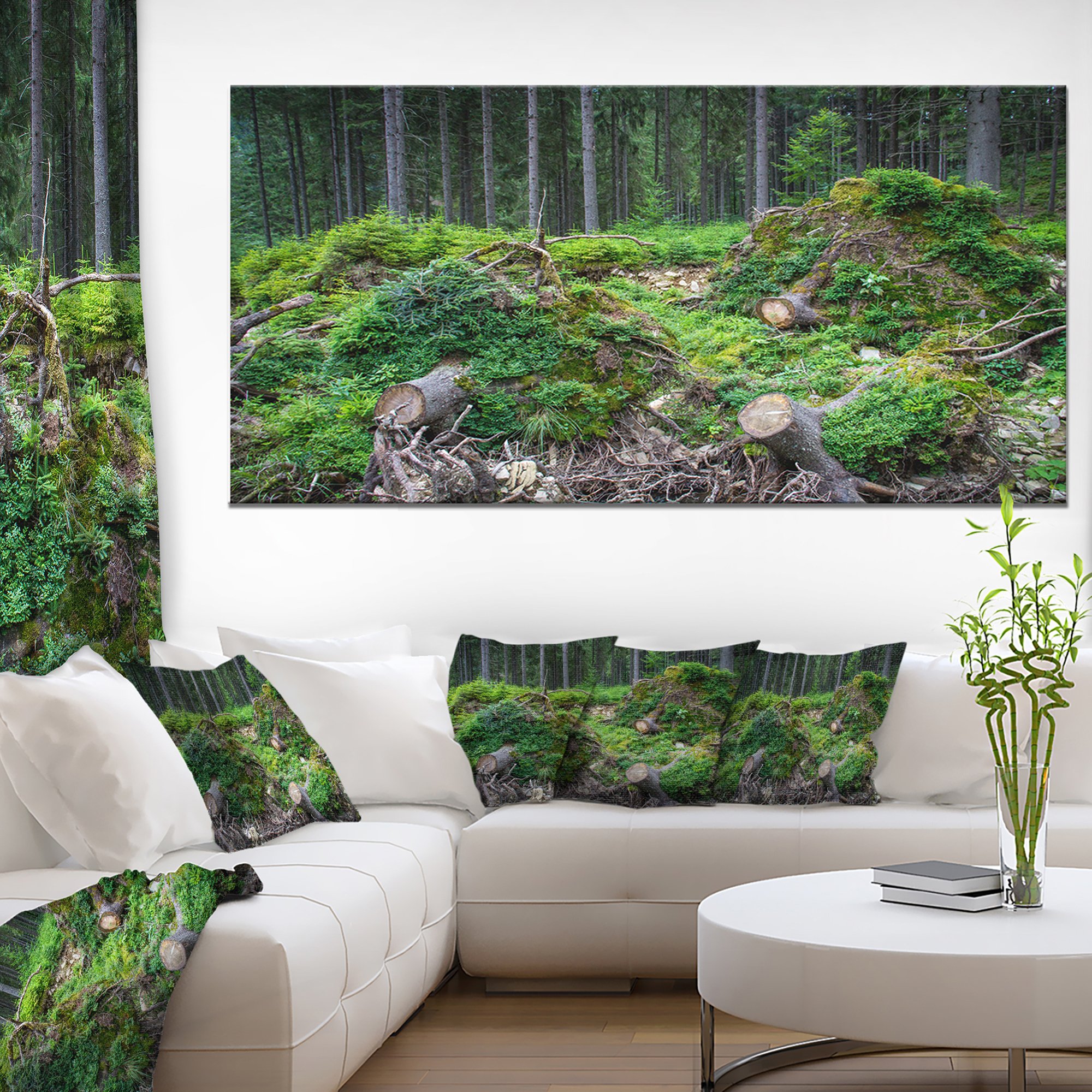 Design Art 1 Piece Wild Deep Forest Rocks and Hills Landscape Art Print Canvas, 60x28"
