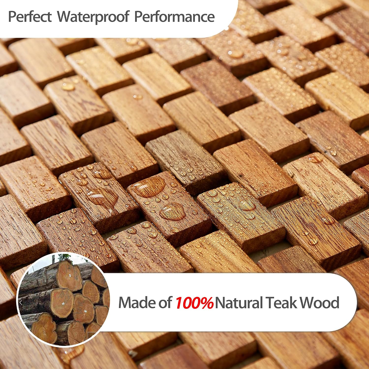 Luxury Teak Shower Mat, 47" x 20" Large Solid Wood Bath Mat for Indoor & Outdoor, Foldable Non-Slip Floor Mat for Bathroom, Sauna, Spa & Poolside, Water-Resistant & Quick-Drying