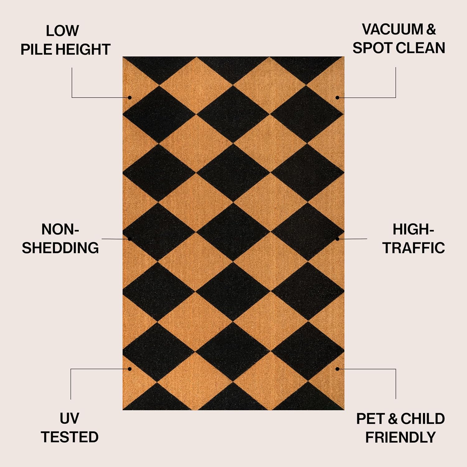 JONATHAN Y Natural Coir Indoor/Outdoor Mat 17" X 30" Natural/Black Geo, Peater Classic Casual Commerical Doormat Ideal for Door Entrance, Patio, Porch, Backyard, Garages, Easy to Clean NRF111A-1730 image 3