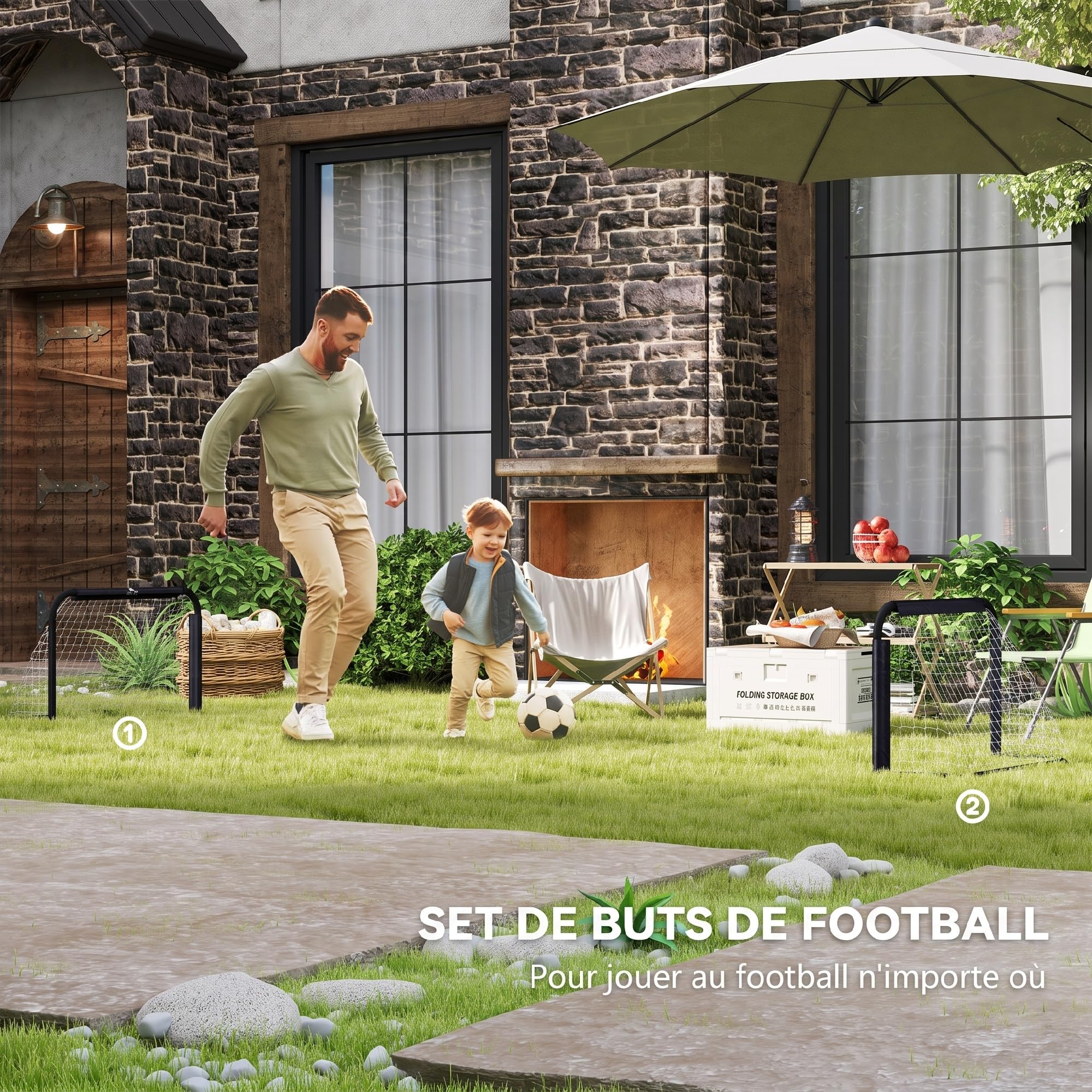 HOMCOM Porta da calcio pieghevole 2 pz metallo bambini 90x36x60 cm Nero | Porte da calcio con telaio metallico, per adulti, giardino