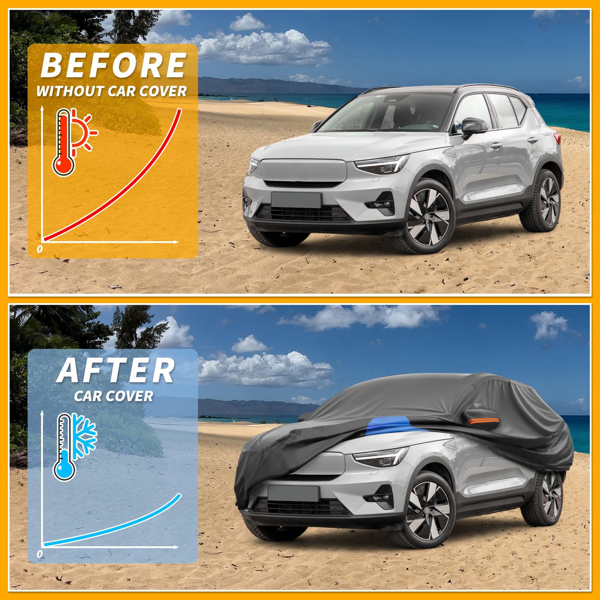 Partuto All-Weather Waterproof Car Cover - UV-Resistant Outdoor Full Exterior Protection for Volvo XC40 2017-2022 210D-PU Black Blue — view 4