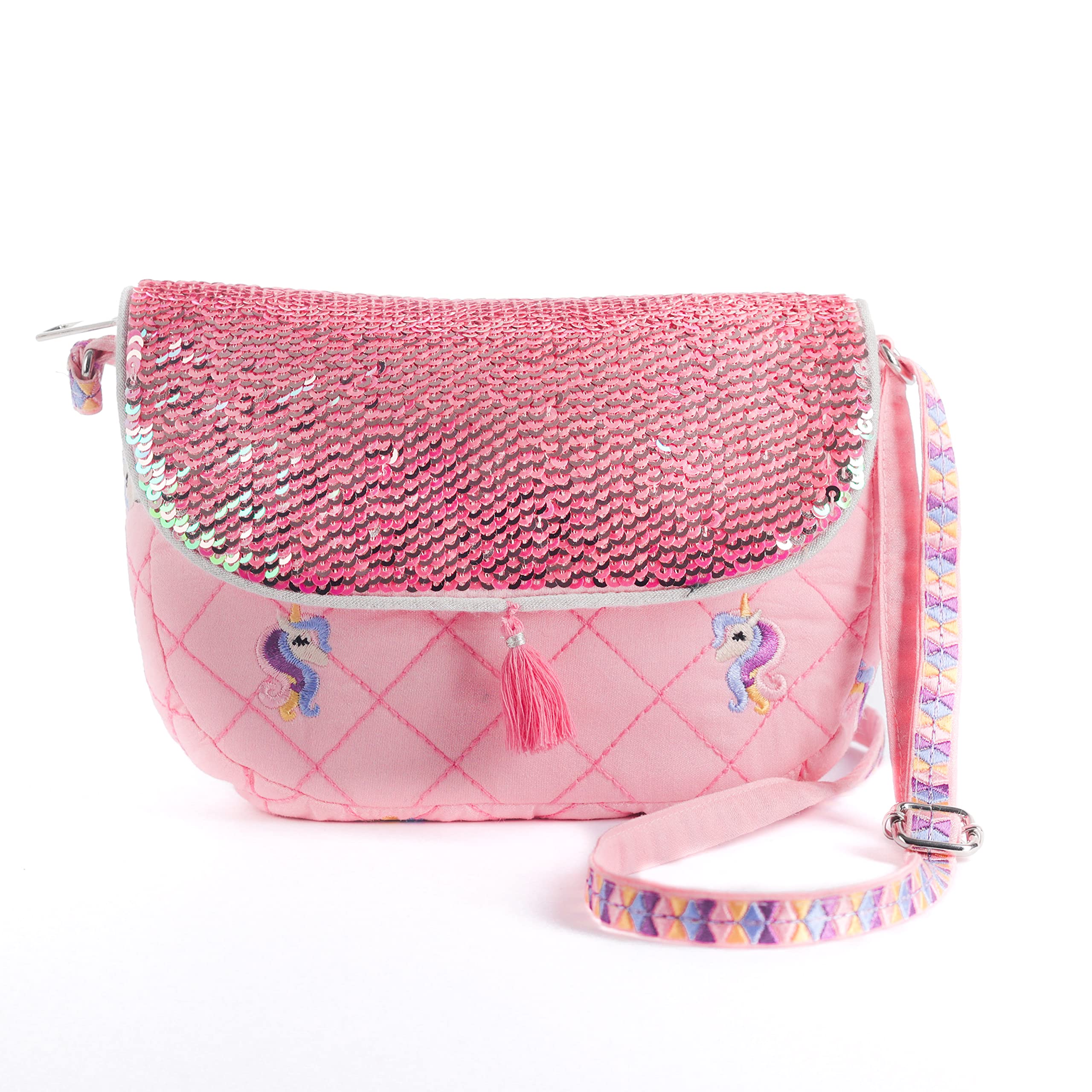 MASQ By Q-One Little Girl Party Sling Bag With Sparkling Sequin Work With Soft Cross Body Strap, Stylish, Cute, Casual Outings, Party, Gifting Handbag, Pink (B0BB9GZLKD) Amazon Price History, Amazon Price Tracker