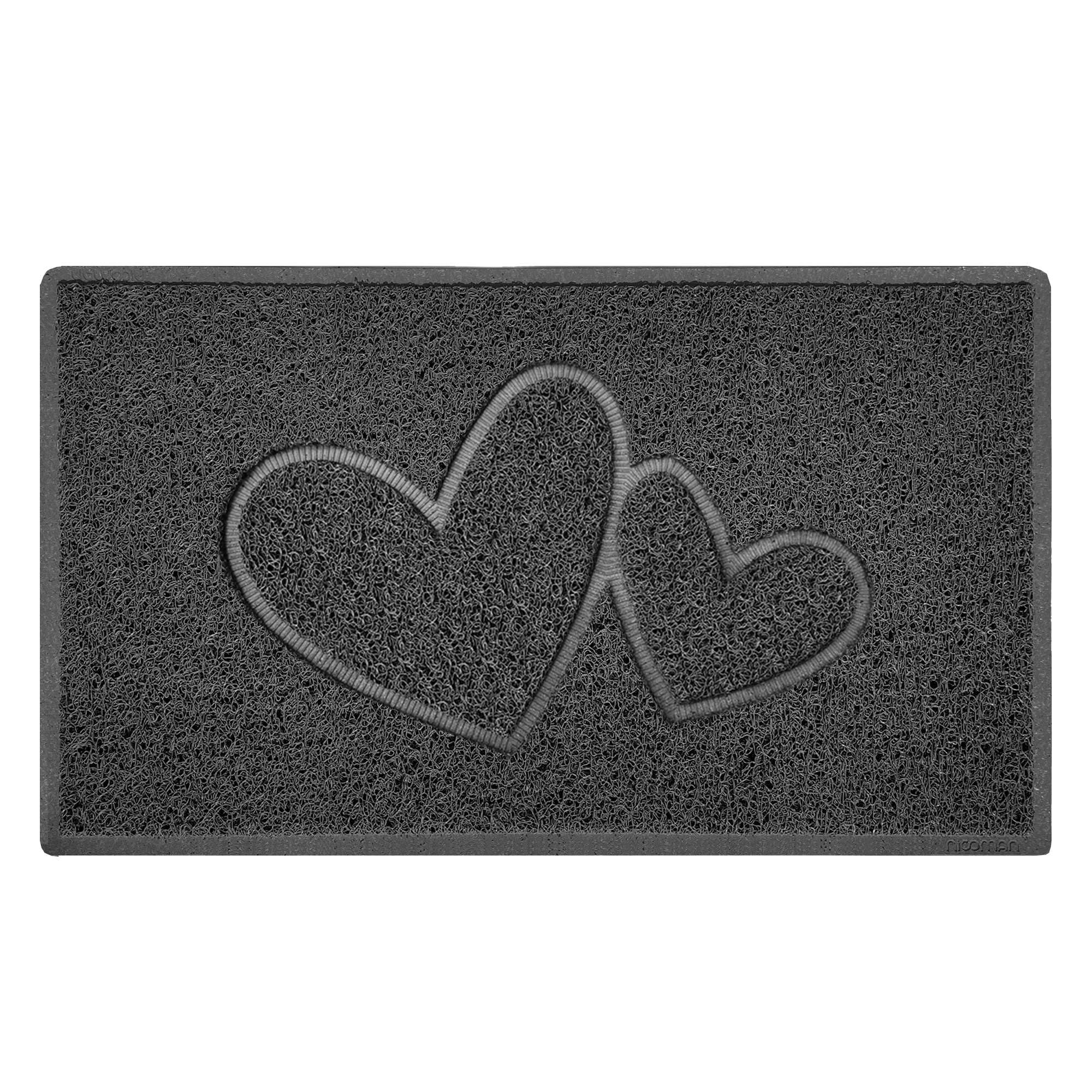 Nicoman Double Heart Embossed Shape Door Mat Dirt-Trapper Washable Barrier Doormat-Dark Grey (Drainage Open-Back)-Medium (75X44cm)
