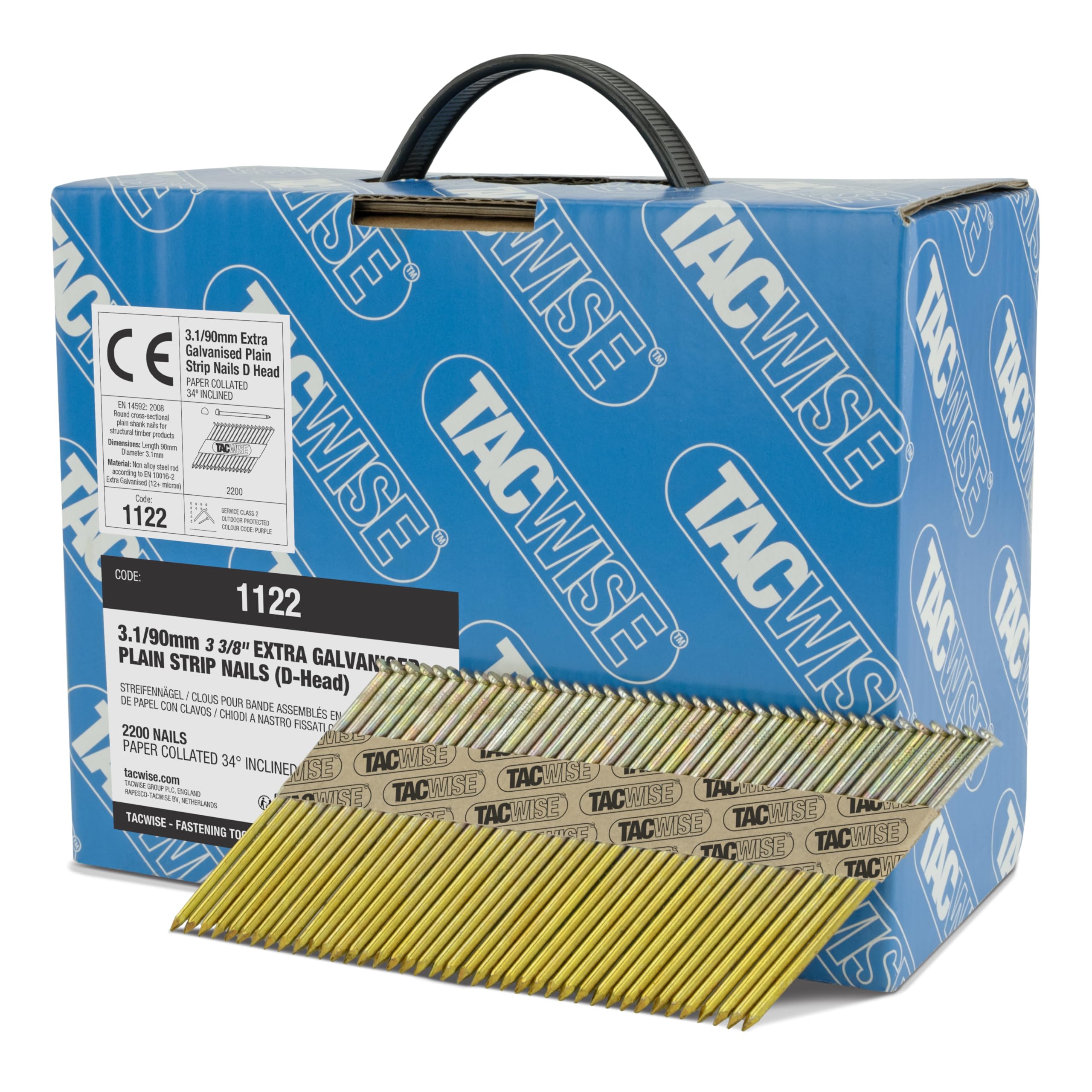TACWISE 1122 Clous de Charpente Extra Galvanisés 3,1/90 mm, Tête en «D