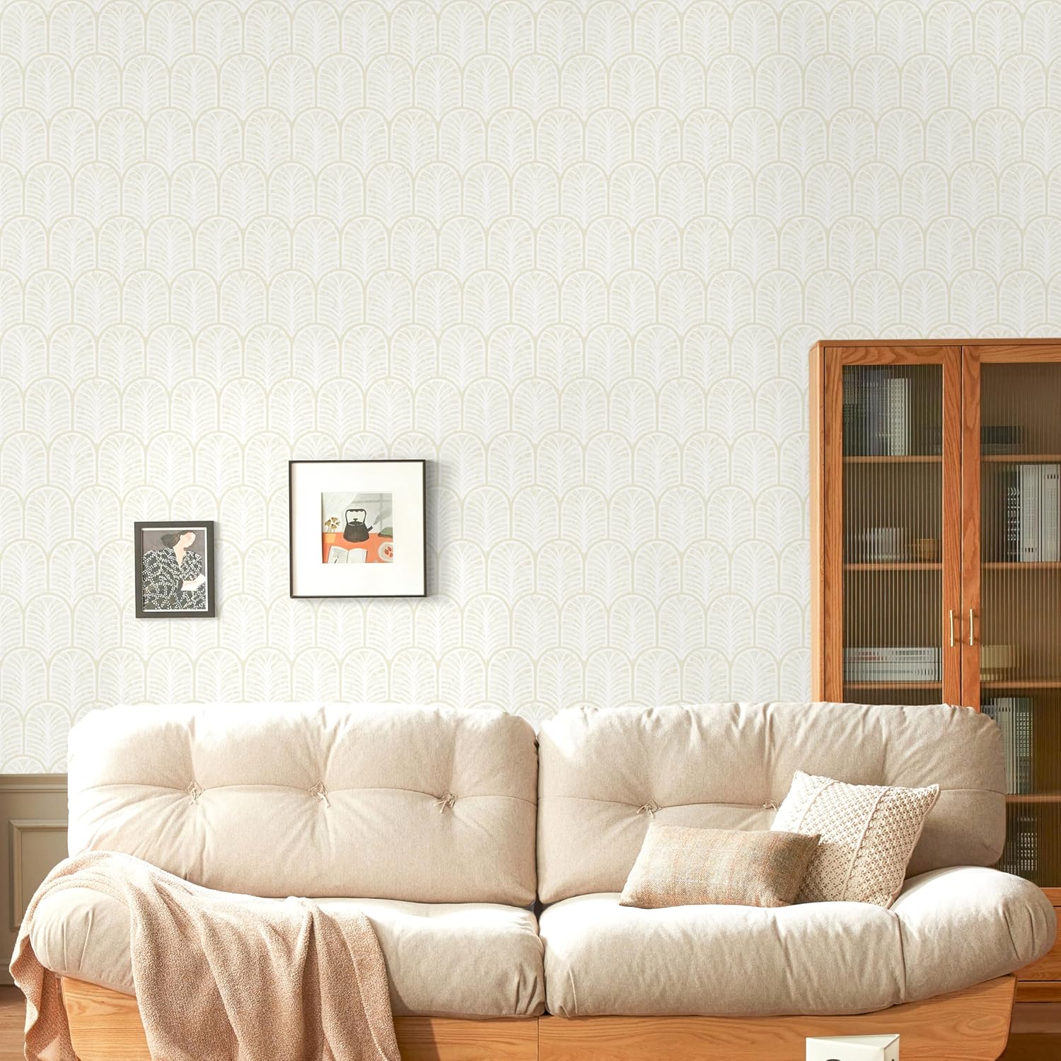 Sevalo Modern Peel and Stick Wallpaper Boho Contact Paper for Cabinets and Drawer Beige Geometric Wallpaper Self-Adhesive Removable Neutral Paper Shelf Liner Bedroom Bathroom Waterproof 17.3inW 197inL
