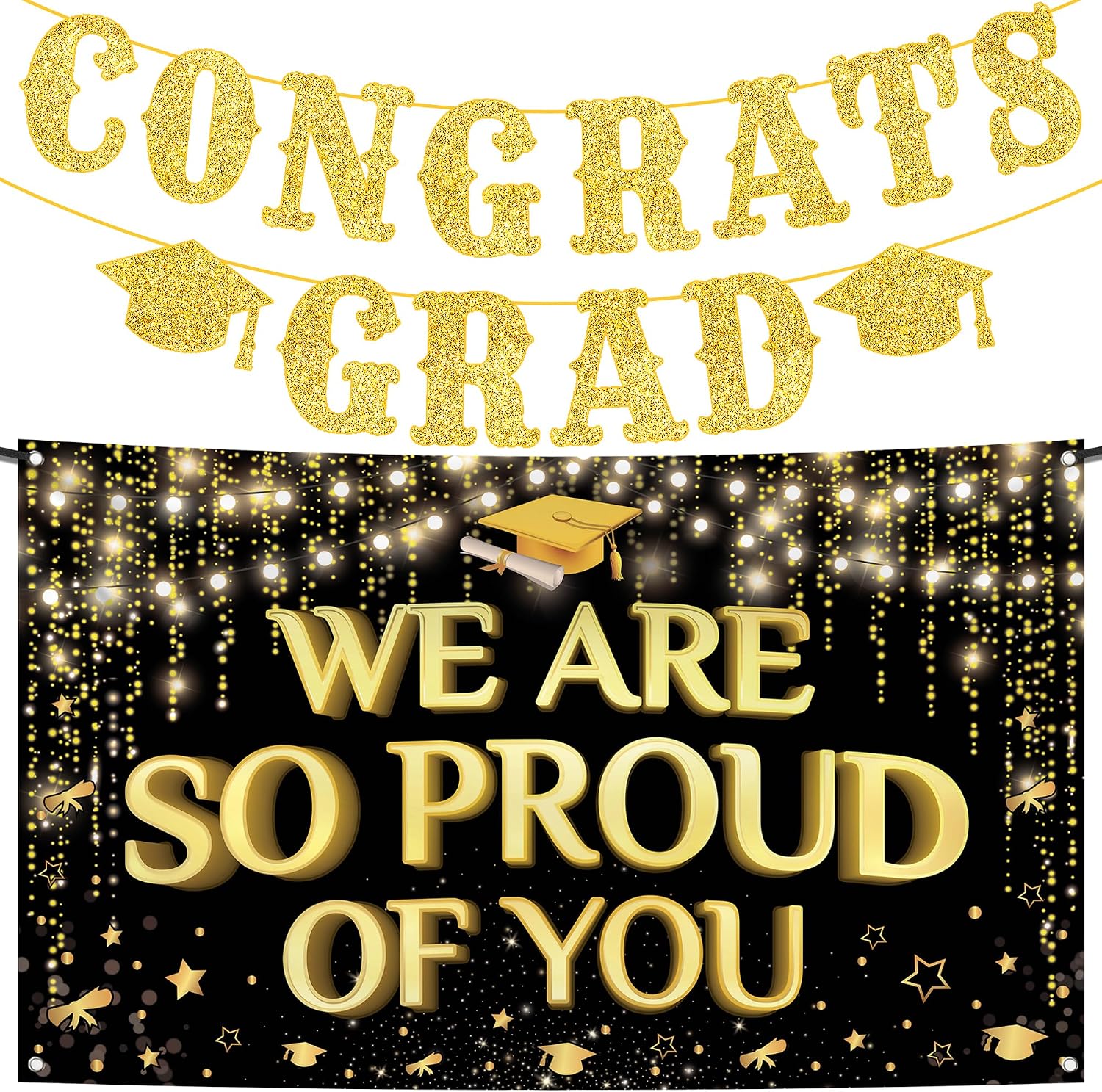 KatchOn, Glitter Gold Congrats Grad Banner 2026 - No DIY, 10 Feet | We are So Proud of You Banner - XtraLarge 72x44 Inch | Congrats Grad Sign for Class of 2026 | Graduation Backdrop Black and Gold