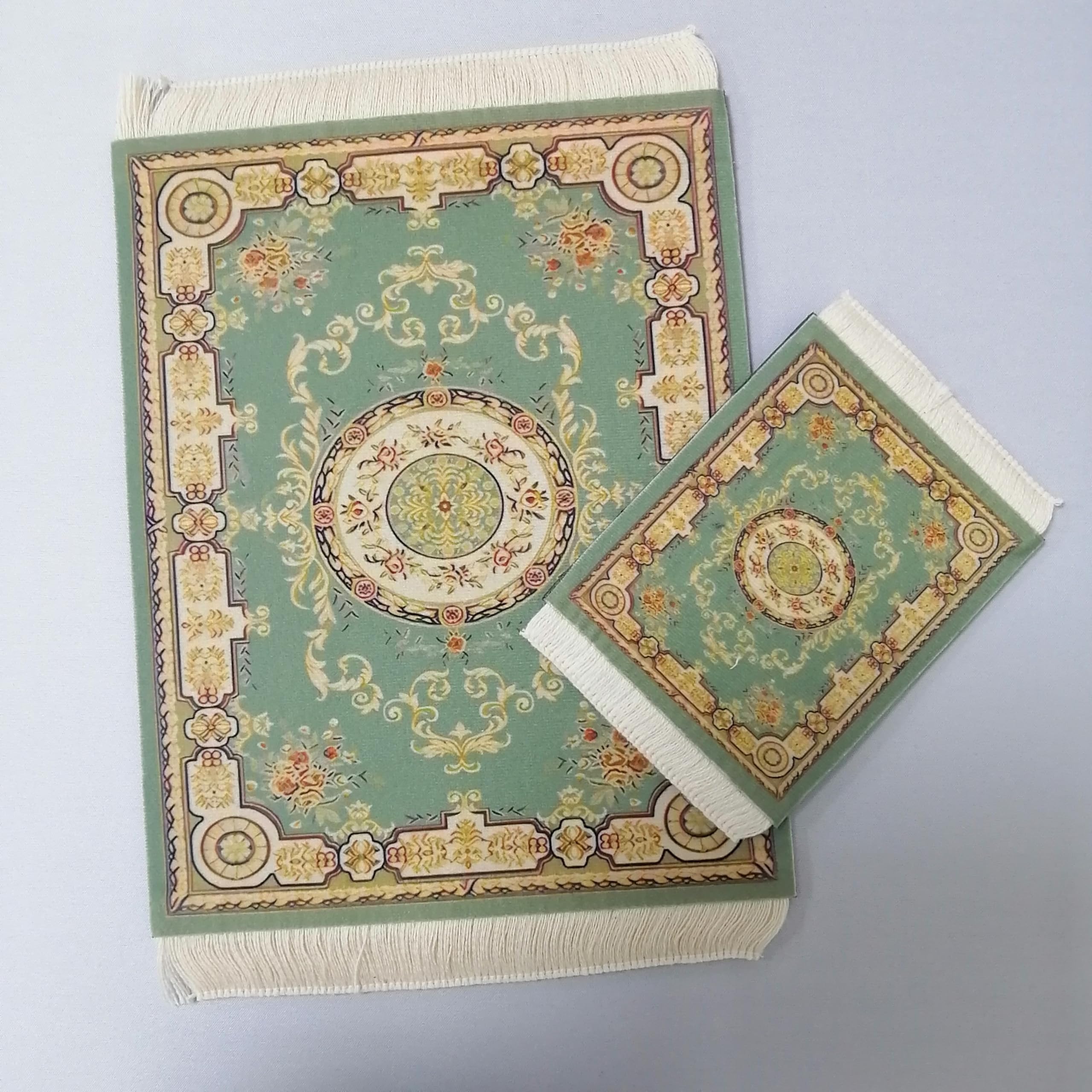 llsxi Rug Mouse Pad Coaster Set,Vintage Oriental Floral Mouse Pad with Non-Slip Rubber Base for Table Decor Computer Laptop Desktop（Green）