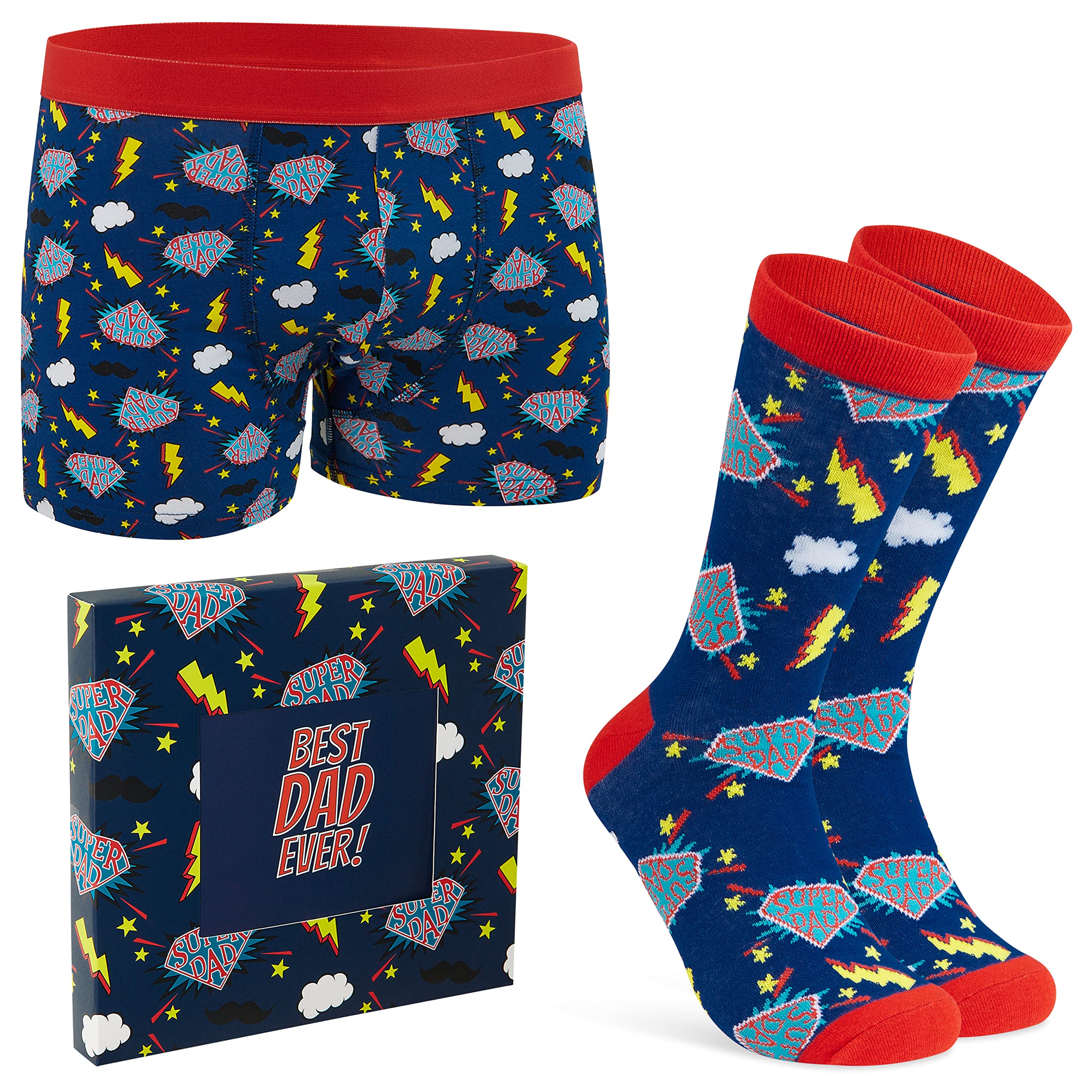 Citycomfort Men's Blue/Red Boxers And Funny Socks Set Retro Gaming Boxer Shorts And Socks Soft Breathable Boxer Shorts Teenagers Dad Gifts For (, 3XL)