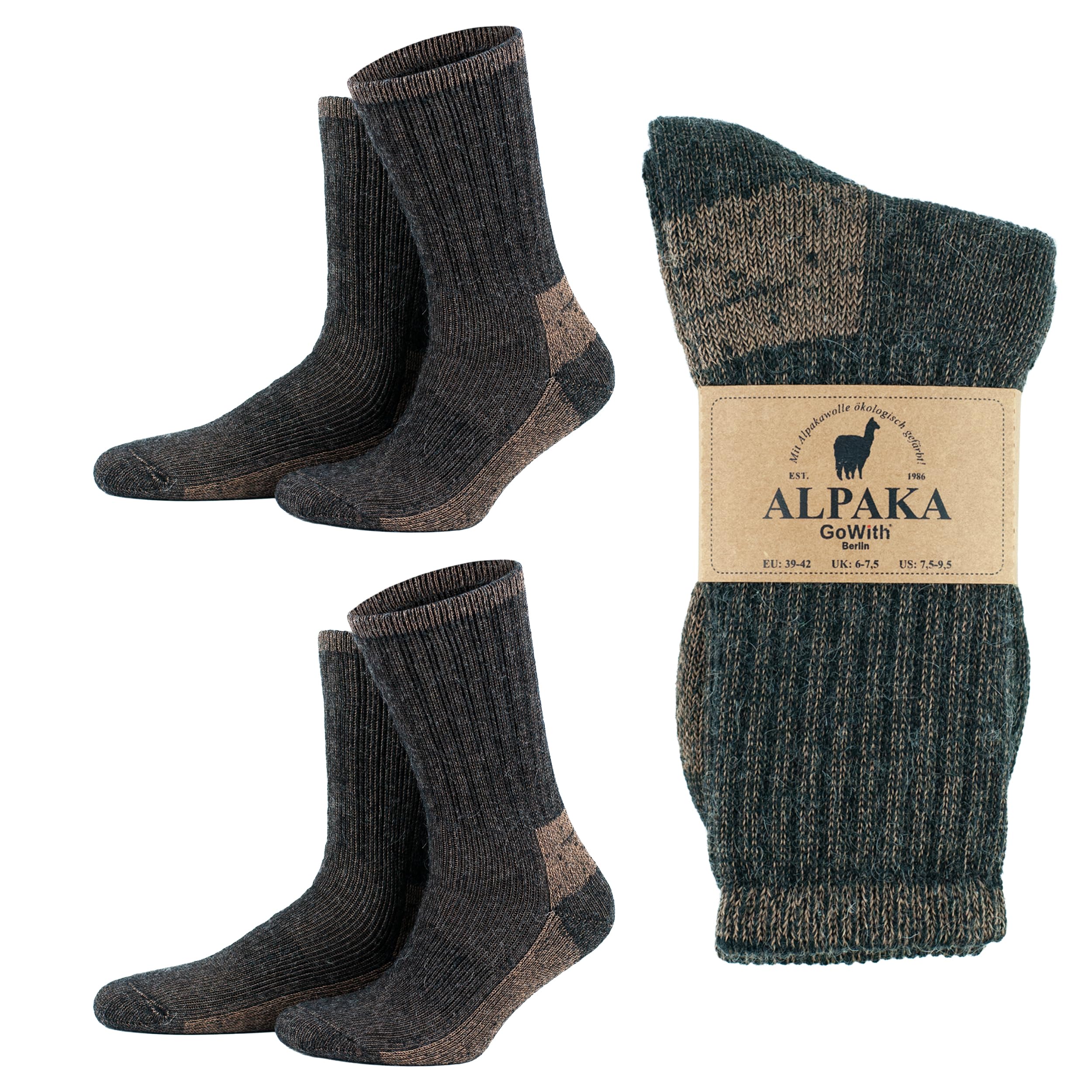 GoWith 2 Pairs Hiking Alpaca Wool Crew Socks