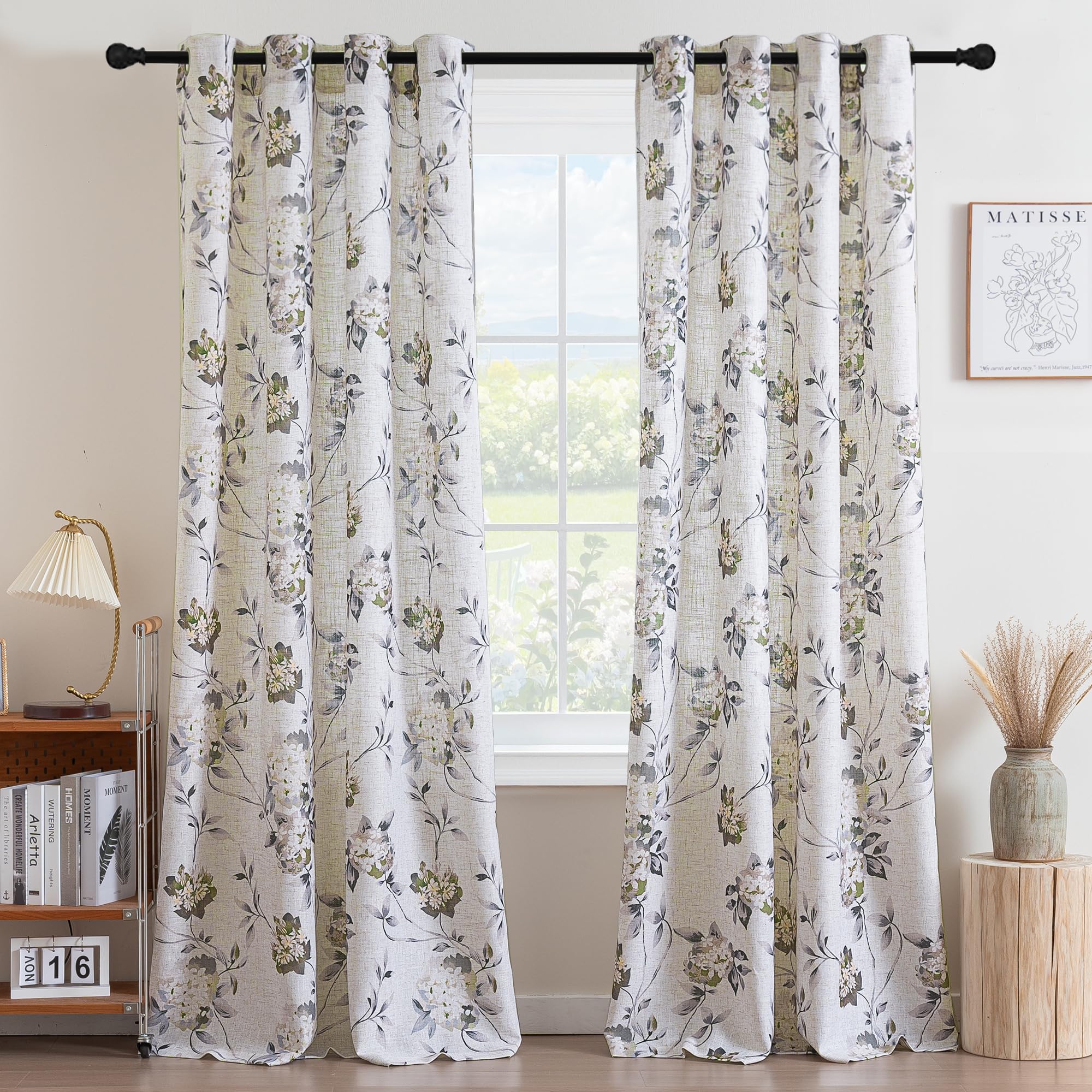 Floral Linen Curtains - Blue Farmhouse Drapes -8 Floral Linen Curtains - Blue Farmhouse Drapes -8