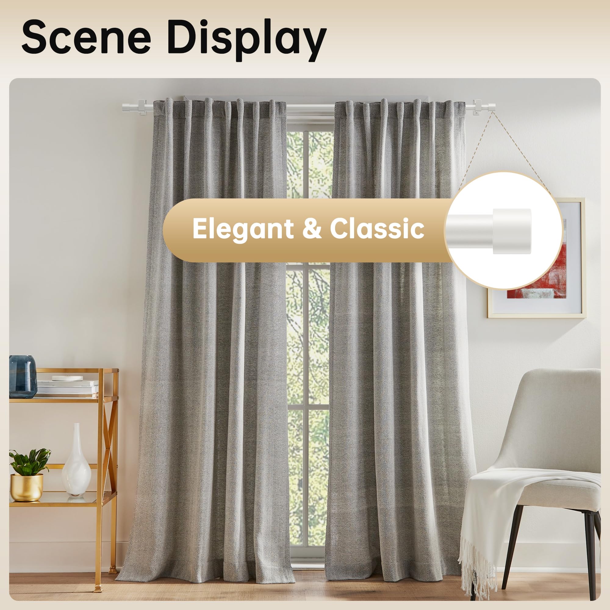 Bastoni Per Tende Eson Casa Regolabili 76-208 Cm - Diametro 19mm, Con Pomelli Decorativi, Per Camera Da Letto E Soggiorno - Foto 5