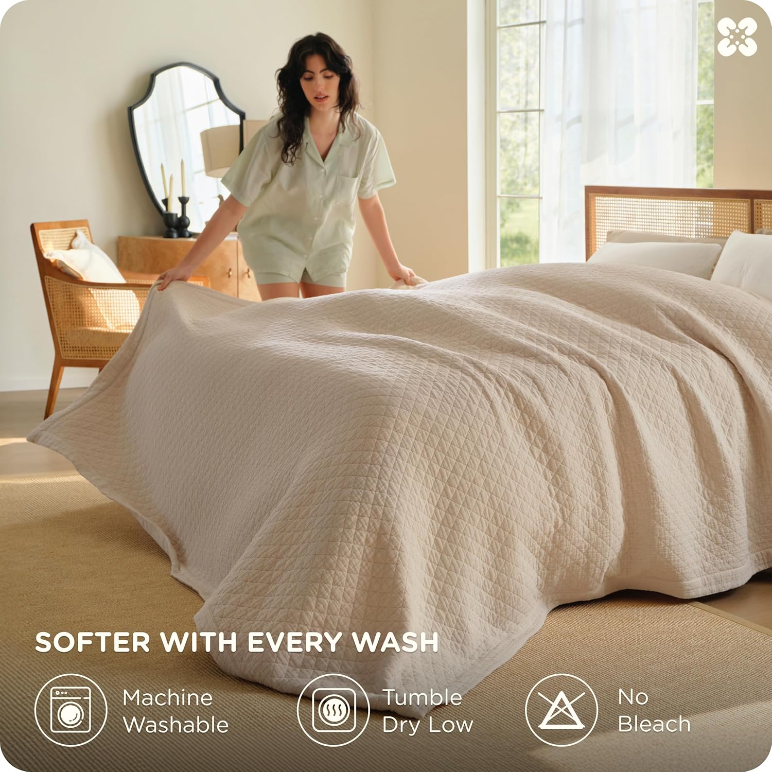 Bedsure 100% Cotton Muslin Throw Blanket 8-Layer Blanket Twin XL, Breathable & Substantial Oeko TEX Gauze Bedding, PureWoven All-Season Moisture-Wicking, Softens After Wash, Linen Beige, 66"x90"