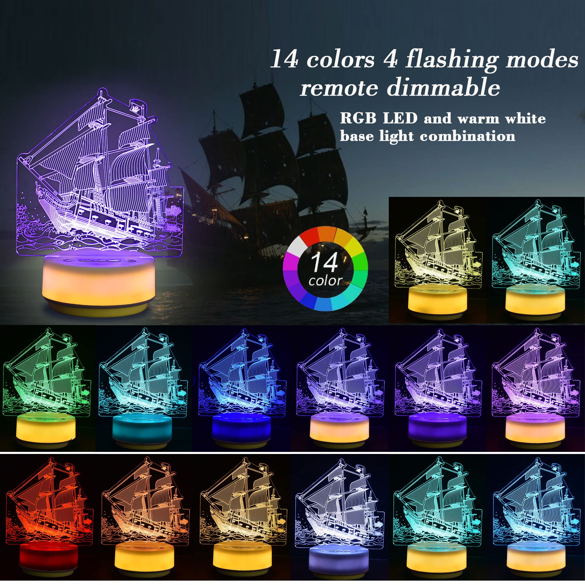 Veilleuse décorative LED pour enfants, jouet pirate - 14 couleurs - Avec télécommande, clé d'entité et minuterie - Cadeau d'anniversaire et de Noël pour garçons/filles