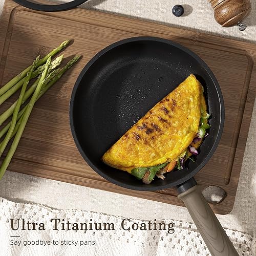 Miniatura 4 de Astercook Juego de ollas y sartenes antiadherentes, juegos de utensilios de cocina de inducción de titanio no tóxicos saludables para cocinar con