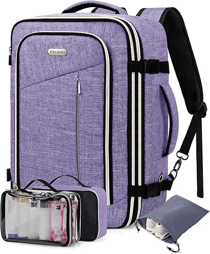 Vista 37 de Mochila de viaje para hombres y mujeres, mochila de transporte aprobada por vuelo, mochila para laptop de 17 pulgadas, bolsa grande, Verde, Mochilas