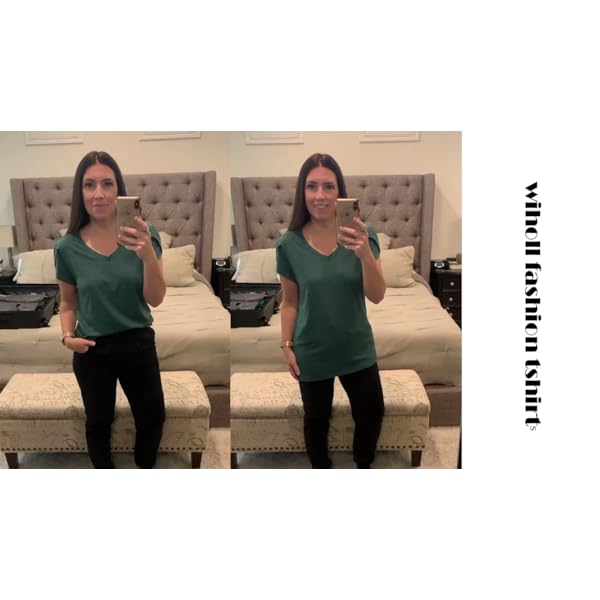 WIHOLL-Womens-Tops-V-Neck-Summer-Petal-Sleeve-Casual-Tshirts WIHOLL Womens Short Sleeve Tshirts Lightweight Loose Casual Tops GreyGreen L