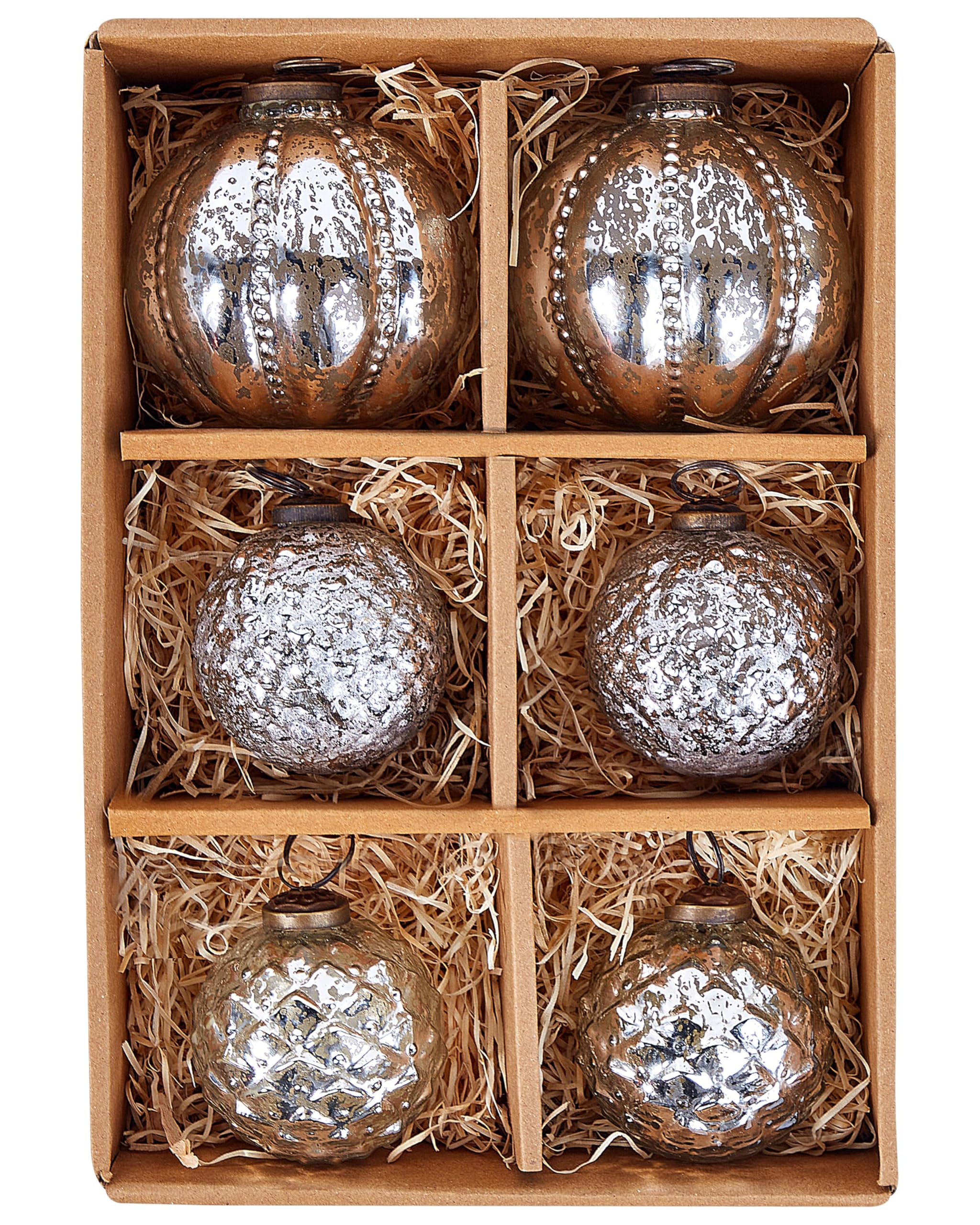 Christbaumschmuck 6er Set Glas Silber Weihnachtskugeln handgemacht Argentin