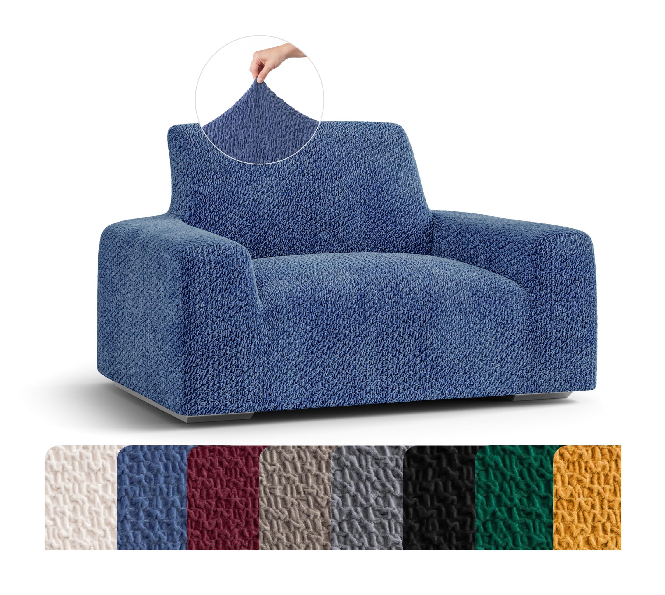 Mamma Mia Covers PAULATO BY GA.I.CO. Chair Cover - Armchair Cover - Armchair Slipcover - Soft Polyester Fabric Slipcover - 1-Piece Form Fit Stretch Stylish Furniture Protector - Velvet Collection - Blue (Chair)
