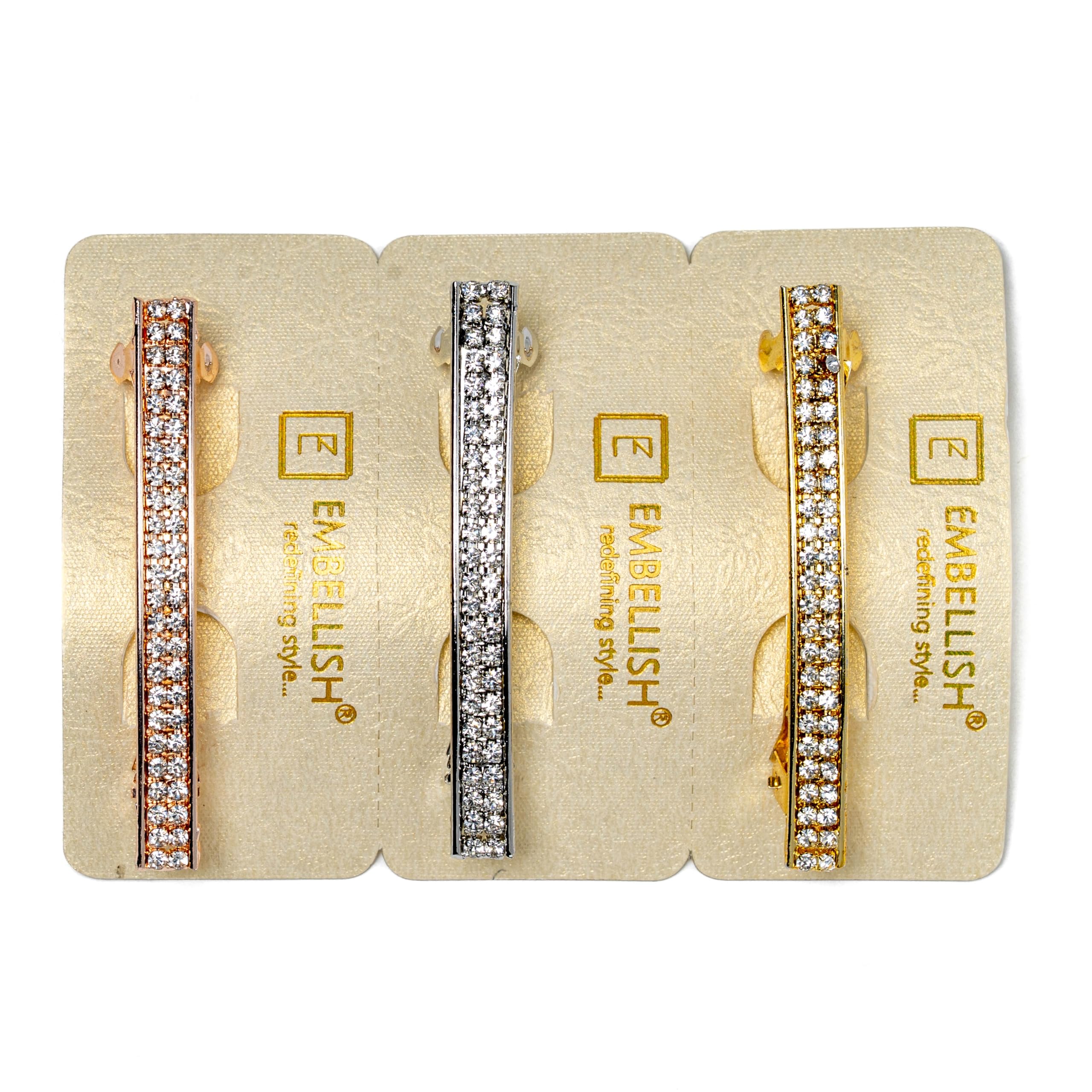 Embellish Rhinestone Hair Clips Accessories for Women, Girls & Kids - Silver, Gold & Rose Gold - Stylish Cute Buckle Barrette Claw Pin, Metal Clutcher Set, for Gifts, Weddings, Birthdays & Daily Use