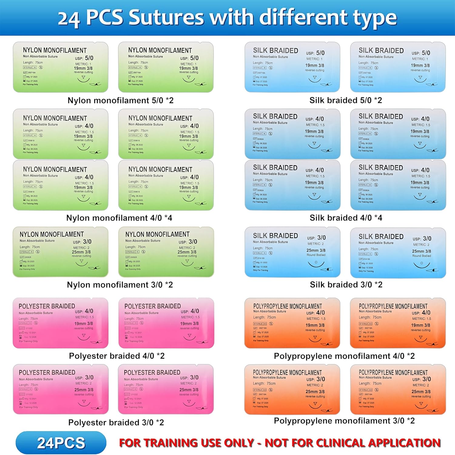 Suture Practice Training Kit for Practice, with Large Silicone Lip Suture Pad, Instruments, Stapler Remover Training Videos for Education only