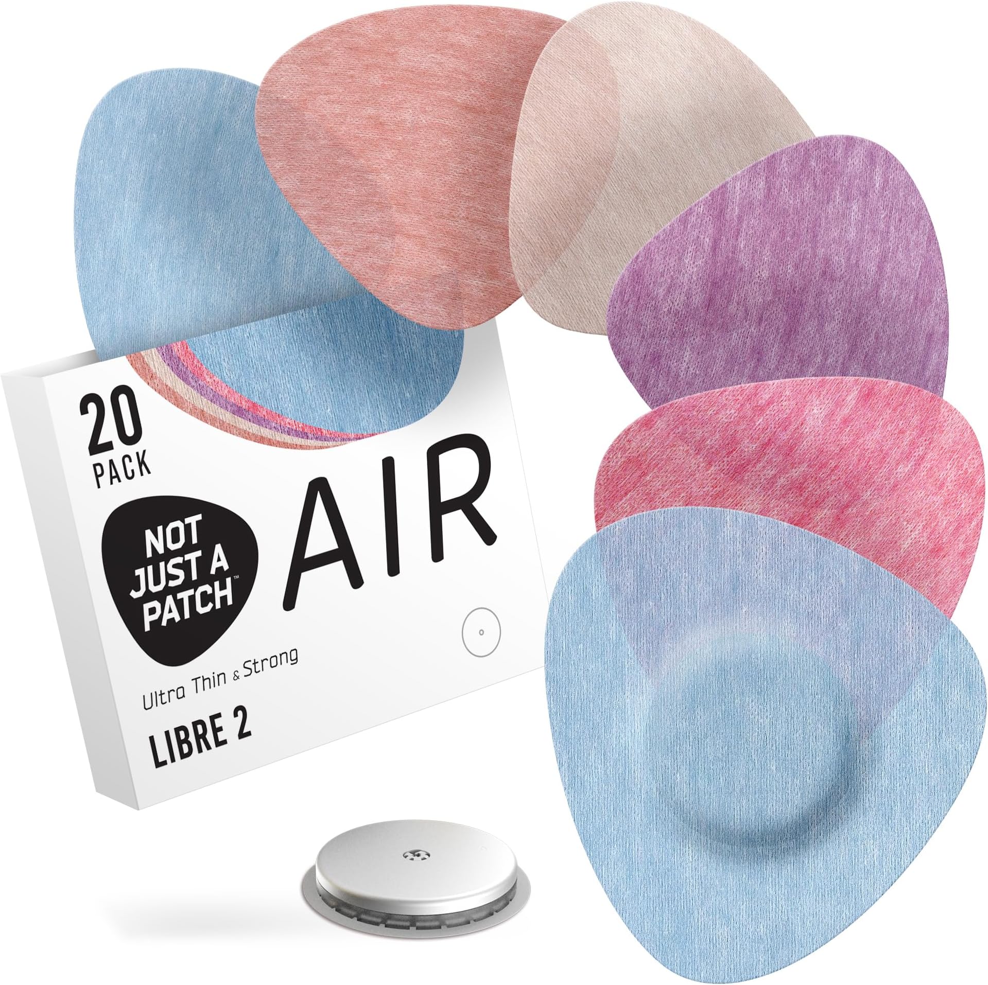 Not Just A Patch Freestyle Libre 2 Covers (20 Pack) - Thin, Strong and Light, Ultra-Long 14 Day Adhesion - Durable Lingo CGM & Libre 2 Sensor & Protector Patches - Air Libre 2 Multicolor
