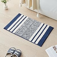 Vista 1 de CozeCube Bath mats for Bathroom Non Slip, Fluffy Absorbent Microfiber Bath mat Washable, Aesthetic Bathroom Rugs, Small Navy Blue Striped Bath mat