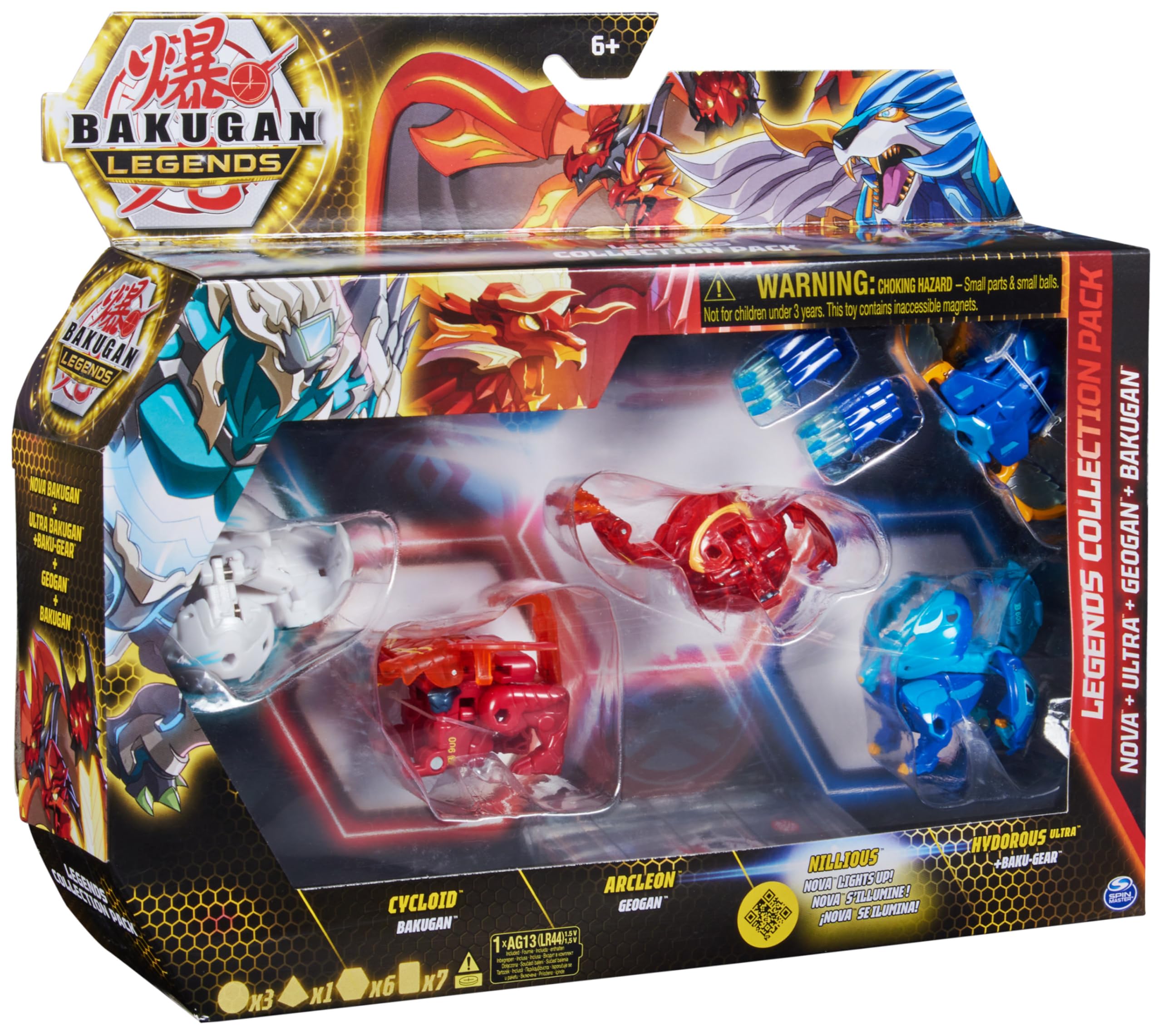 BAKUGAN - Legends - Pack DE 4 Figuras DE ACCIÓN COLECCIONABLES - Cycloid, Arcleon Geogan, Nillious Nova, Hydorous Ultra y 6 Baku-Núcleos - 6065913 - Juguetes Niños 6 Años +