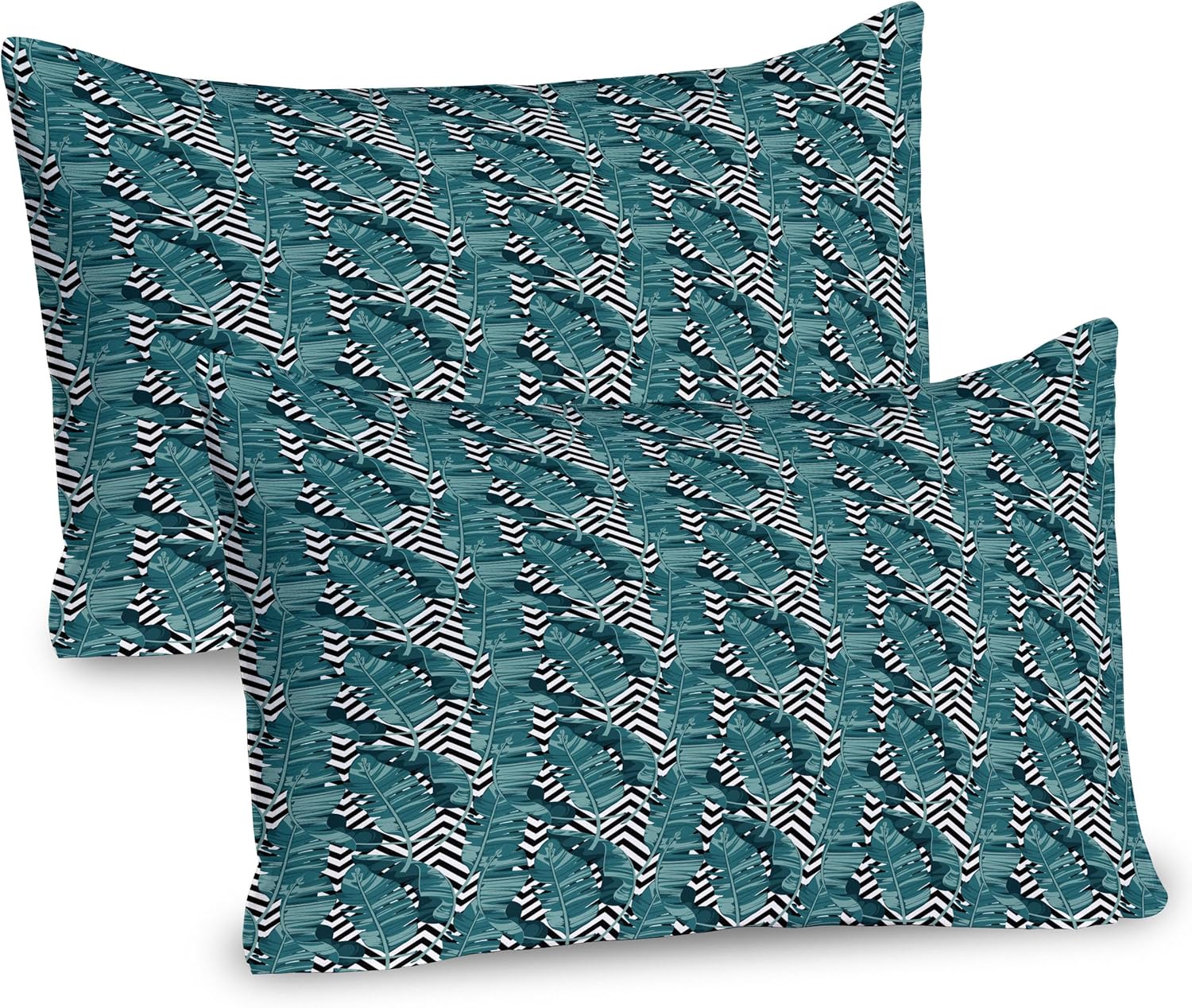 Ambesonne Tropical Pillow Sham Set of 2, Rainforest Foliage with Banana Leaves Jungle Items, Quality Microfiber Bedding Item for All Seasons, 26" x 20", Teal Grey