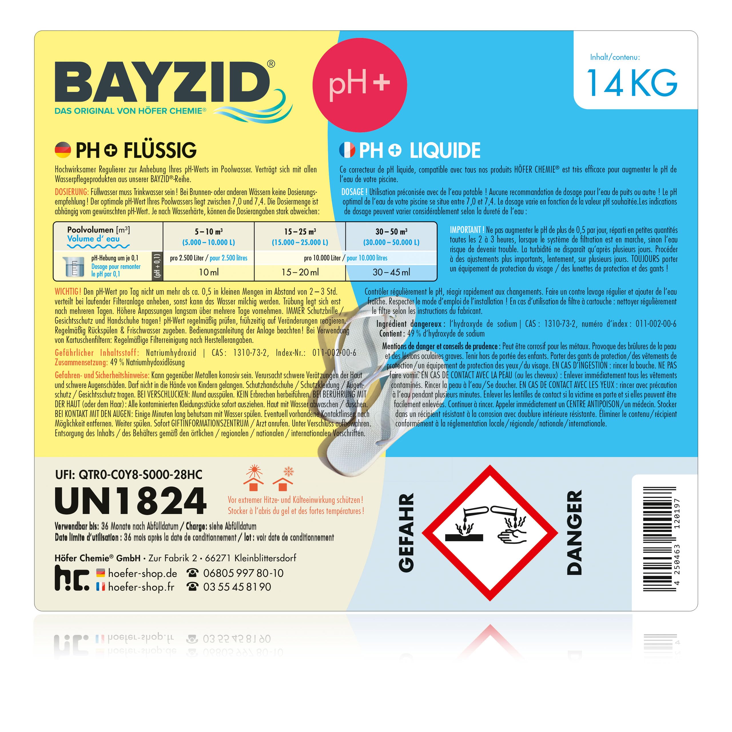 Höfer Chemie BAYZID pH Plus 14 kg flüssig pH Heber für Pool Wasserqualität