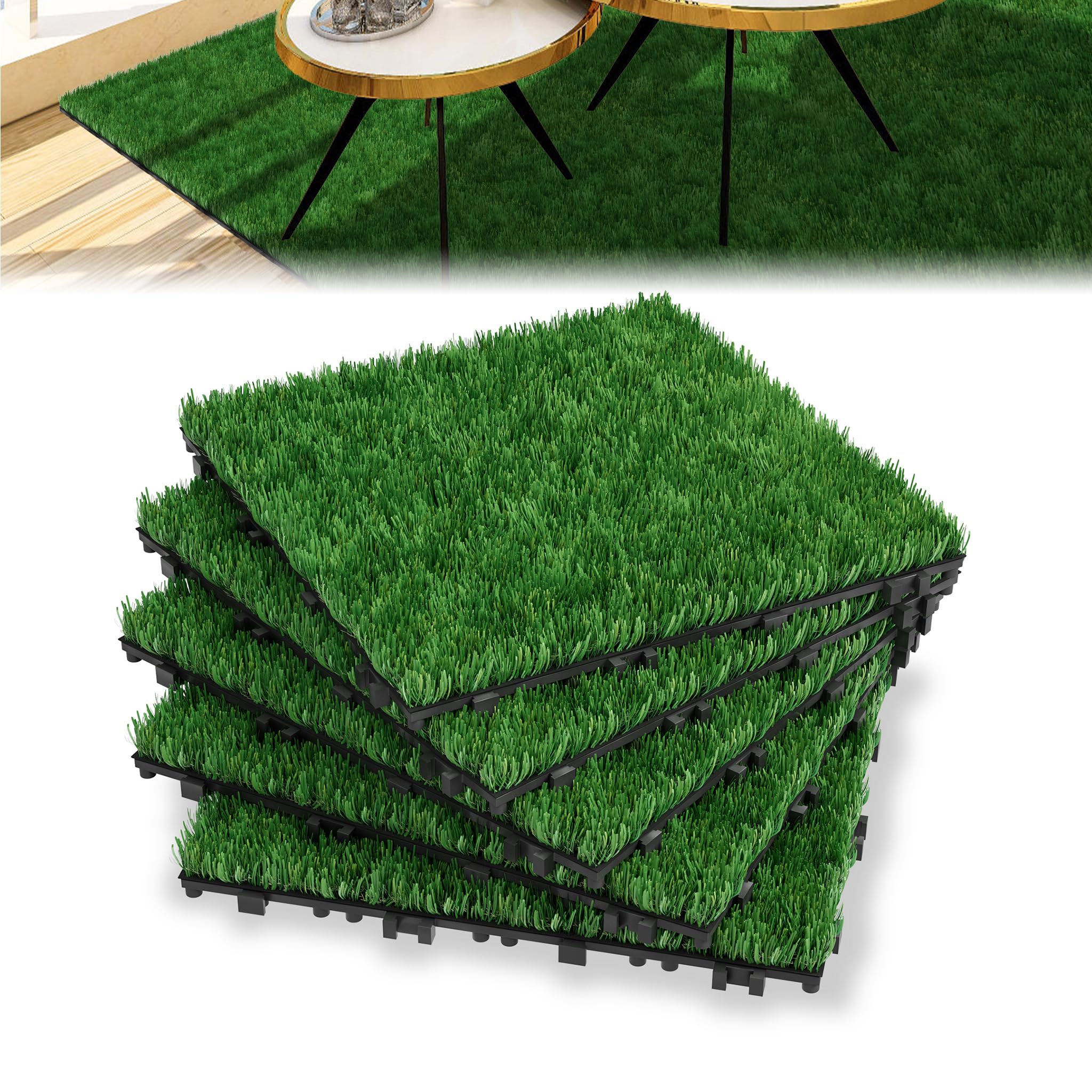 Kunstrasen Fliesen 30×30 cm, 11 Stück – 40 mm hoher Outdoor Kunstrasenteppich mit Drainagelöchern, UV-beständig & wetterfest – Künstlicher Rasen für Balkon, Garten & Terrasse