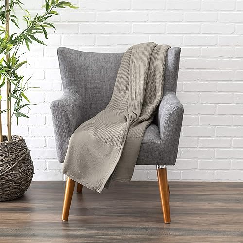 Miniatura 3 de Linteum Textile Supply Manta Leno Weave color gris topo, tamaño Queen, 100% algodón, ligera, cálida, extra esponjosa, duradera, suave y acogedora