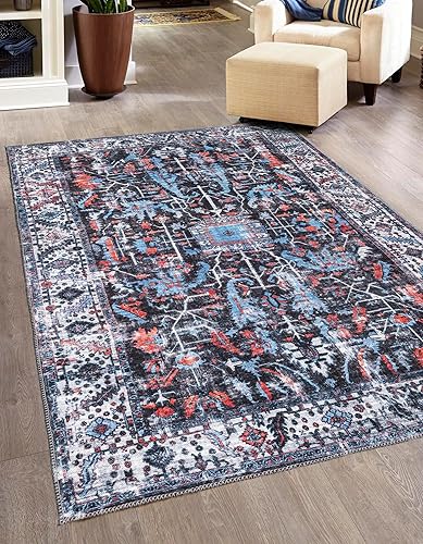Miniatura 1 de Unique Loom Mangata Collection - Alfombra de área Mahtaab (rectangular 5 pies 11 pulgadas x 9 pies 0 pulgadas, negroazul)