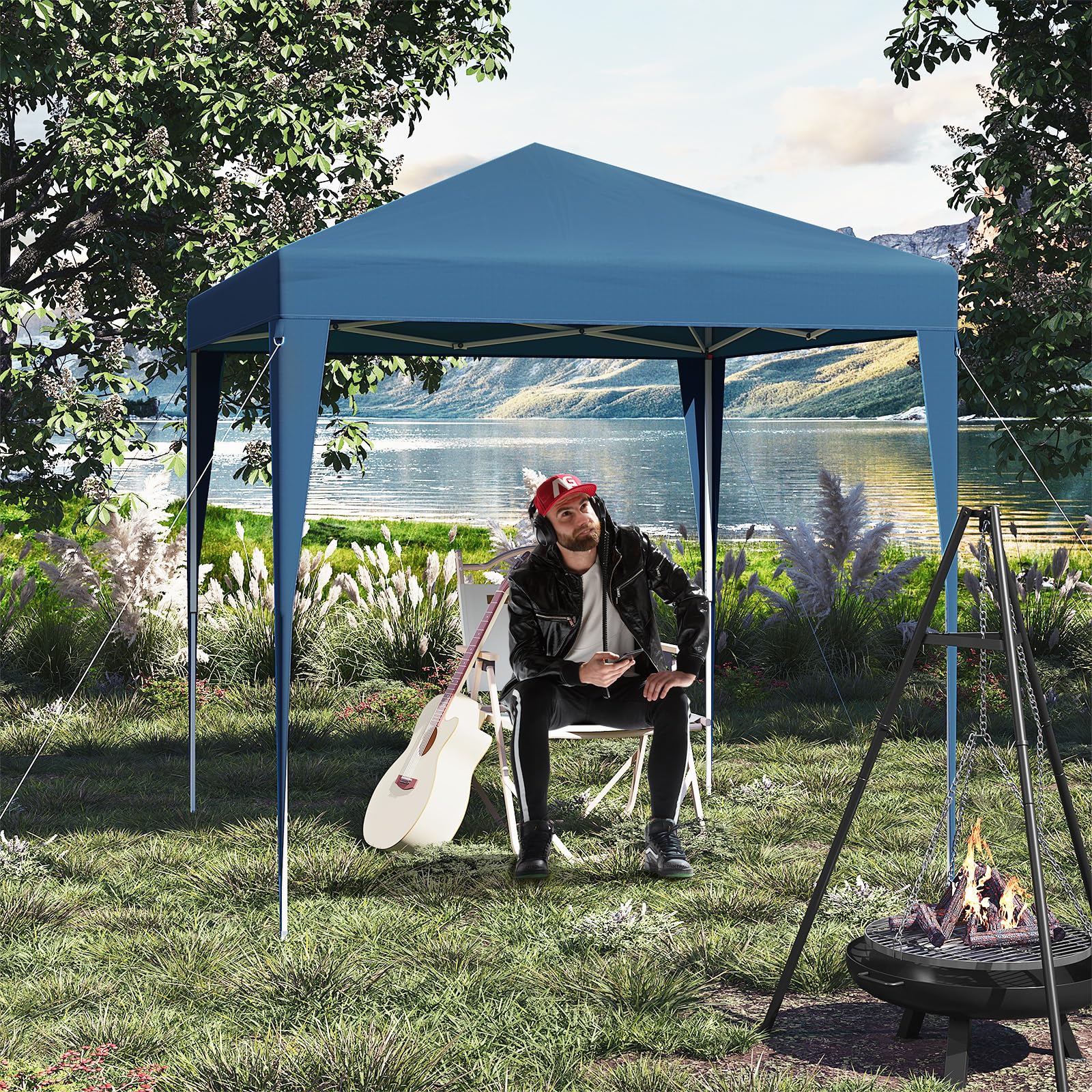 WOLTU Pavillon, Faltpavillon 2x2 m, mit 4 Seitenwänden, Partyzelt wasserabweisend UV-Schutz 50+, höhenverstellbarer Gartenpavillon, mit Tragetasche, für Outdoor Garten Camping, Blau
