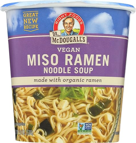 Dr. McDougall's Right Foods Ramen de miso vegano, tazas de 1.9 onzas (paquete de 6) sin OMG, sin aceite añadido, fabricado con fideos orgánicos al