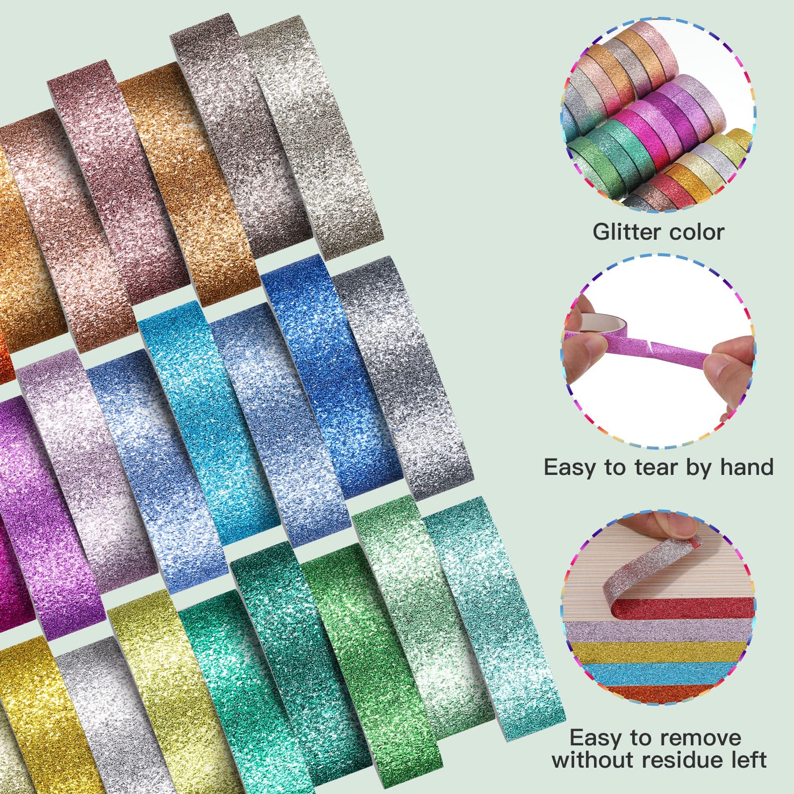 Glitter Washi Tape - 30 Rolls Colorful Decorative Tape -4