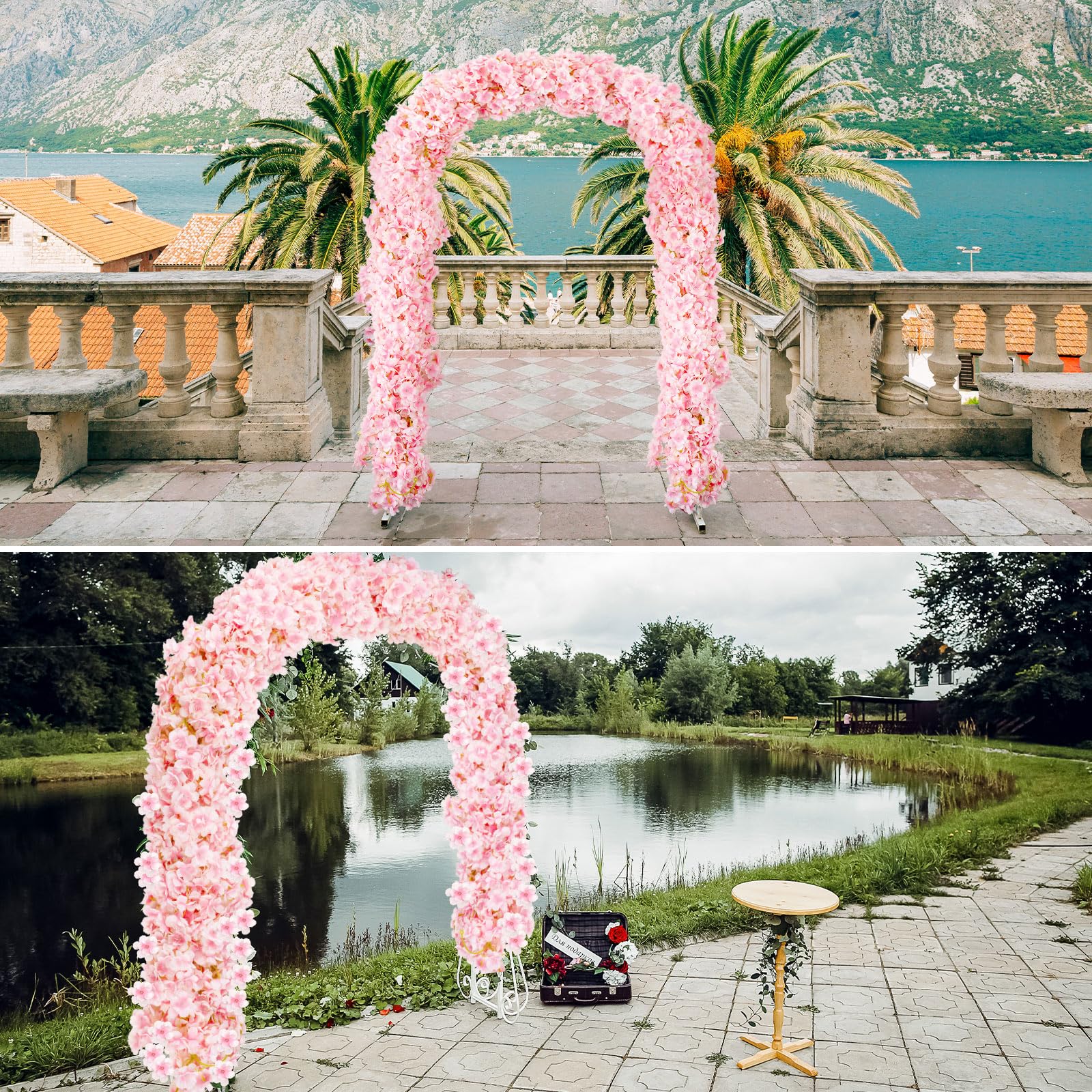 Yunlly Künstliche Kirschblütenranken, Hängeranken, künstliche Blumenranken, rosa Blumengirlande, japanische Kirschblütengirlande für Hochzeit, Party, Kawaii-Dekoration, 16 Stück