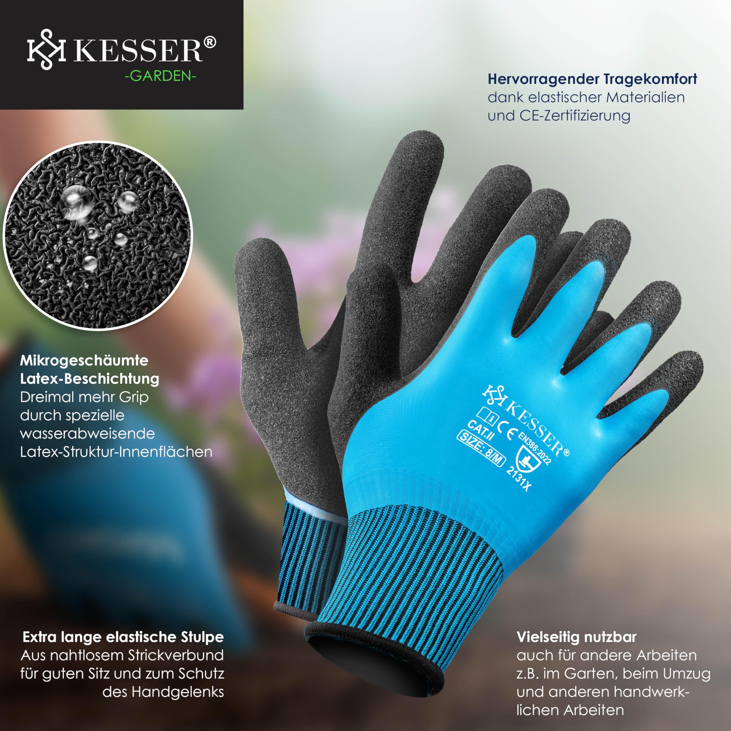 KESSER Set di 4 sacchi da giardino da 500 l, con guanti, 4 manici, stabili e pieghevoli, per tagliare il prato, per rifiuti da giardino, taglio verde, antracite