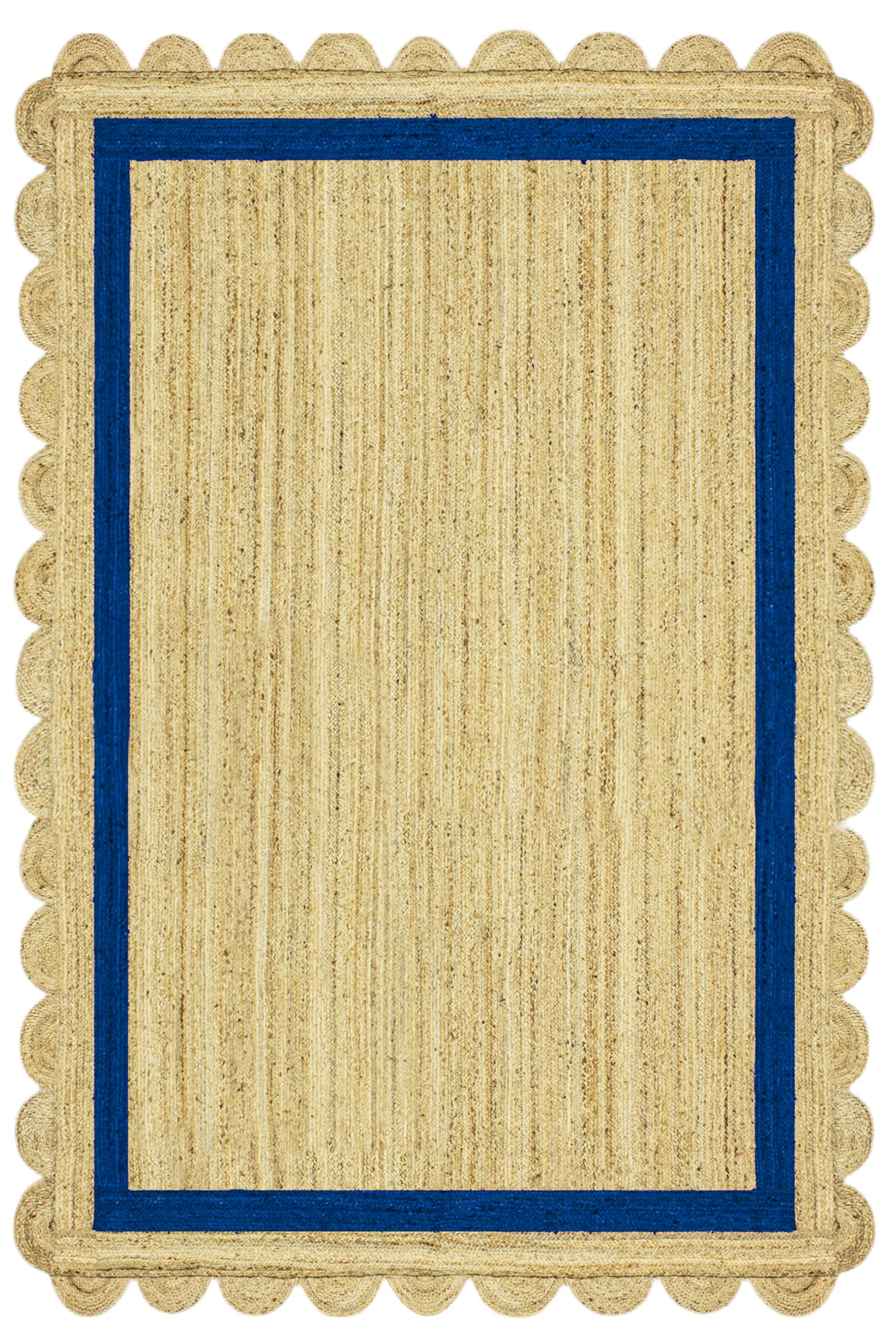 Tapis de couloir festonné en jute beige et bleu 2,6x25,4 cm