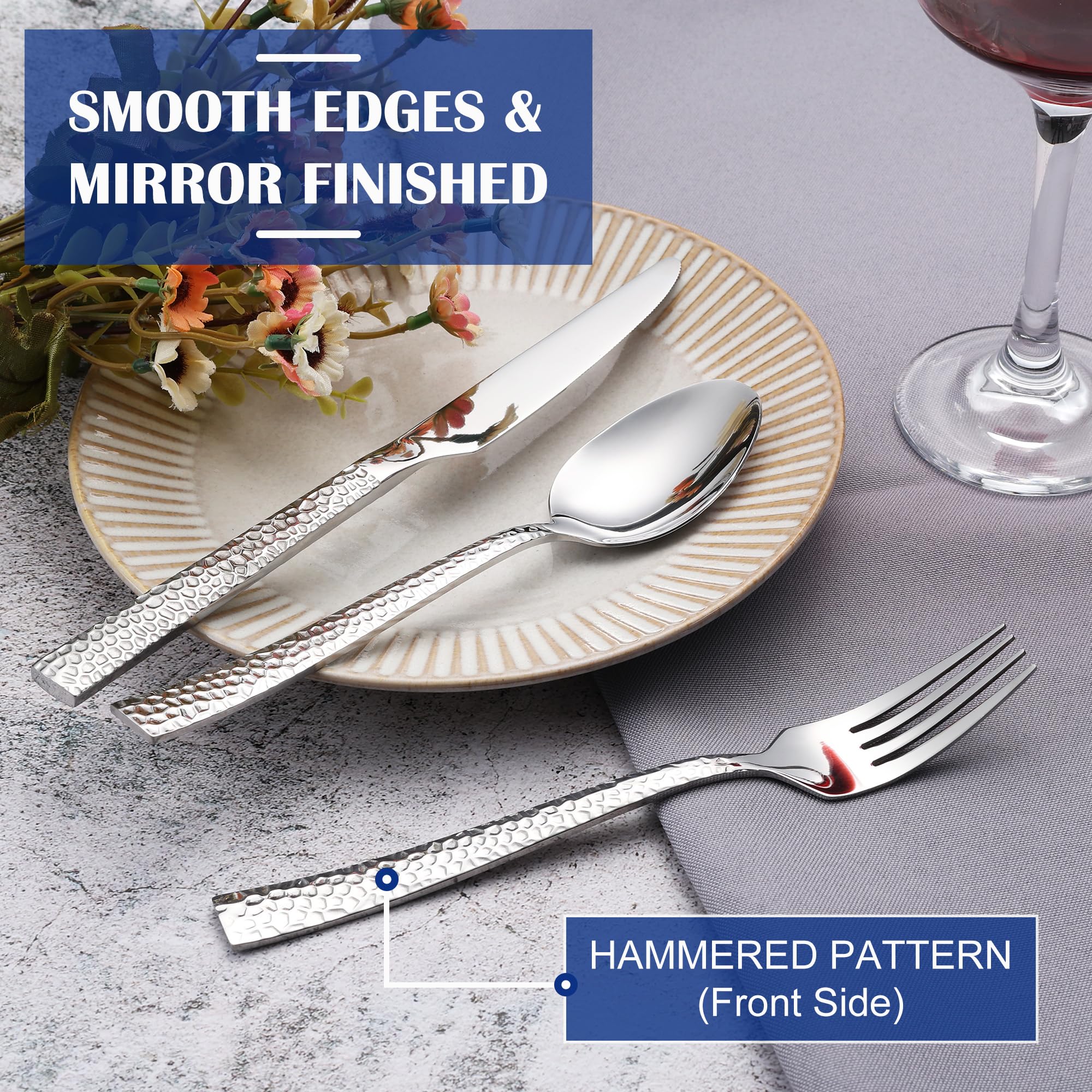 E-far 12-Piece Hammered Silverware Set, Stainless Steel Flatware Set for 4 — Amazon image 4