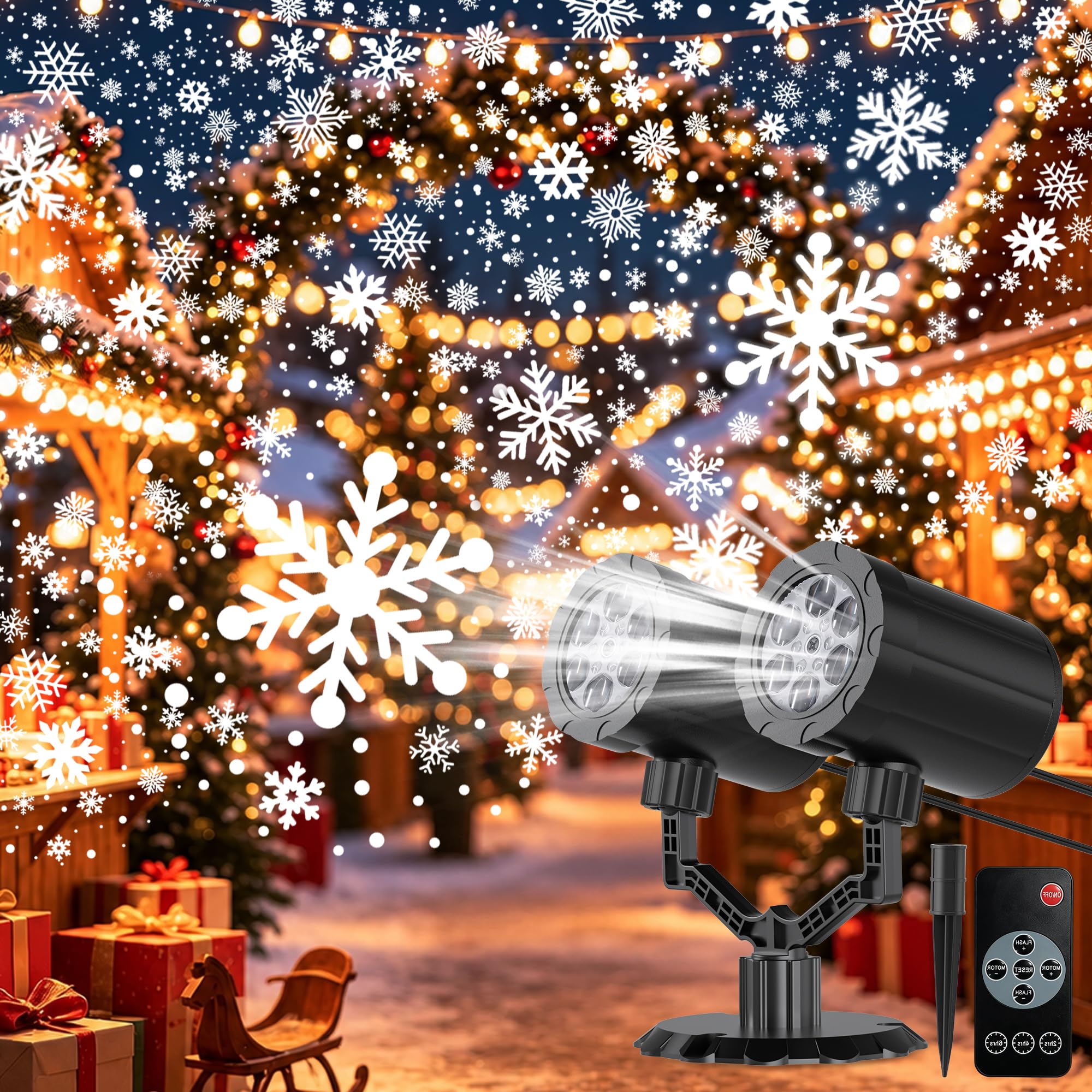 GUSODOR Proiettore Luci Natale per Esterno a Doppia Testa, Bianco, T