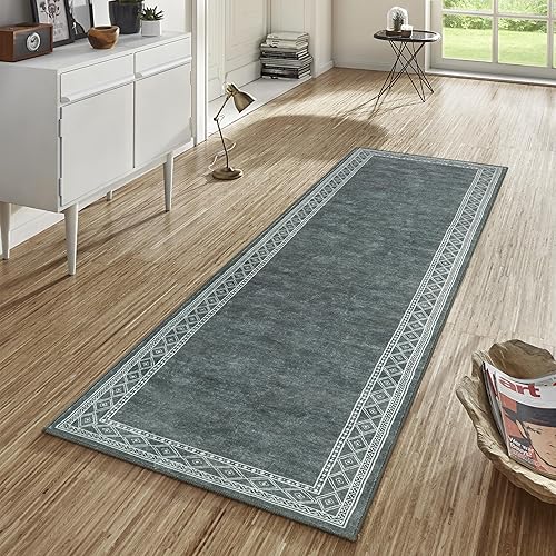 Miniatura 1 de Lahome Alfombra moderna con bordes para pasillo, alfombra de pasillo de 2 x 8 pies, antideslizante, lavable, ultrafina con parte trasera de goma