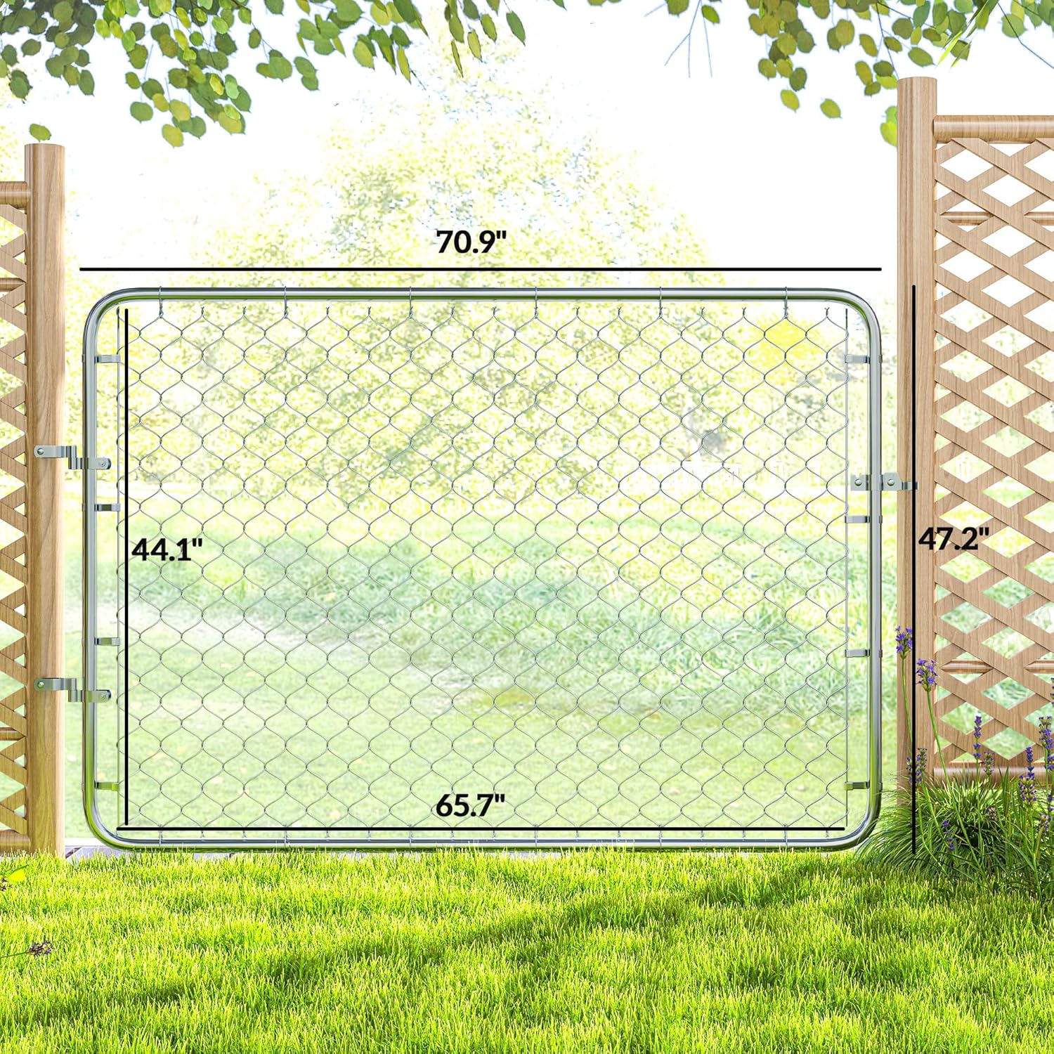 Outsunny Garden Gate Chain Link Fence Gate, Galvanized Steel Garden Door for Yard Entrance Way, 26-71 in. W x 4 ft. H, Silver