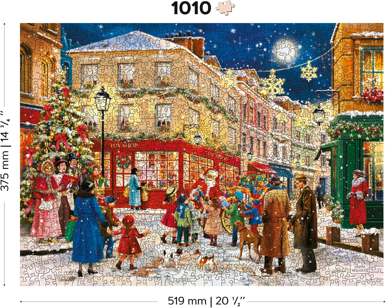 WOODEN.CITY Wooden Puzzle 1000 +10 Pieces - Advanced Christmas Evening Wooden Jigsaw Puzzles for Adults - Retro Nostalgia Wood Puzzles with Unique Xmas Pieces & Unusual Shapes - Large Puzzle