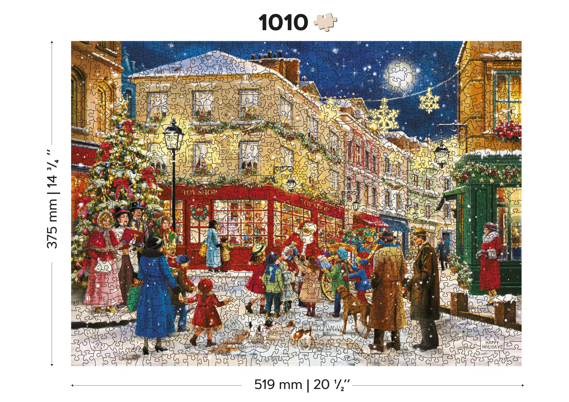 WOODEN.CITY Holzpuzzle 1000+10 Teile - Fortgeschrittene Weihnachtsabend Holzpuzzle für Erwachsene - Retro Nostalgie Holzpuzzles mit einzigartigen Weihnachtsstücken & ausgefallenen Formen - Großes
