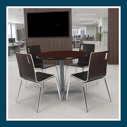 Miniatura 2 de OEF Furnishings Mesa de café – Base en X, 30 pulgadas de altura, parte superior redonda de 36 pulgadas, marco caoba/gris – Mesa de bistró Marco