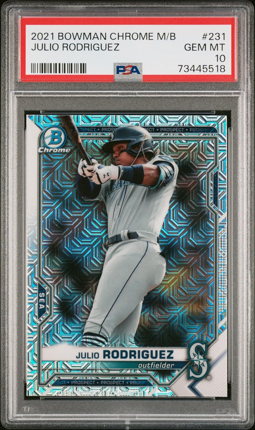 PSA 10 JULIO RODRIGUEZ BOWMAN CHROME MEGA BOX ROOKIE CARD GRADED PSA GEM MINT 10 MARINERS ROOKIE OF THE YEAR SUPERSTAR PLAYER